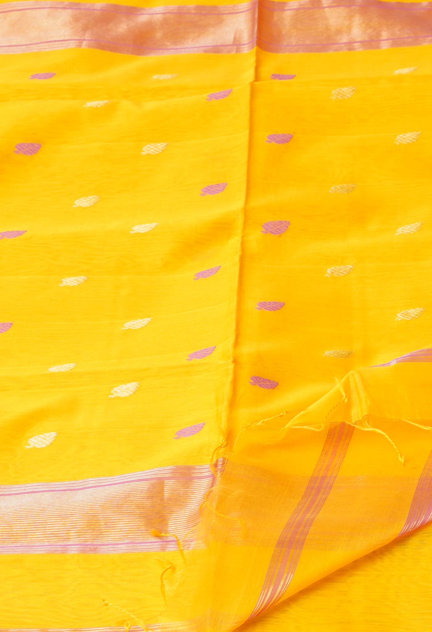 Yellow Pure Handloom Maheshwari Sico Saree
