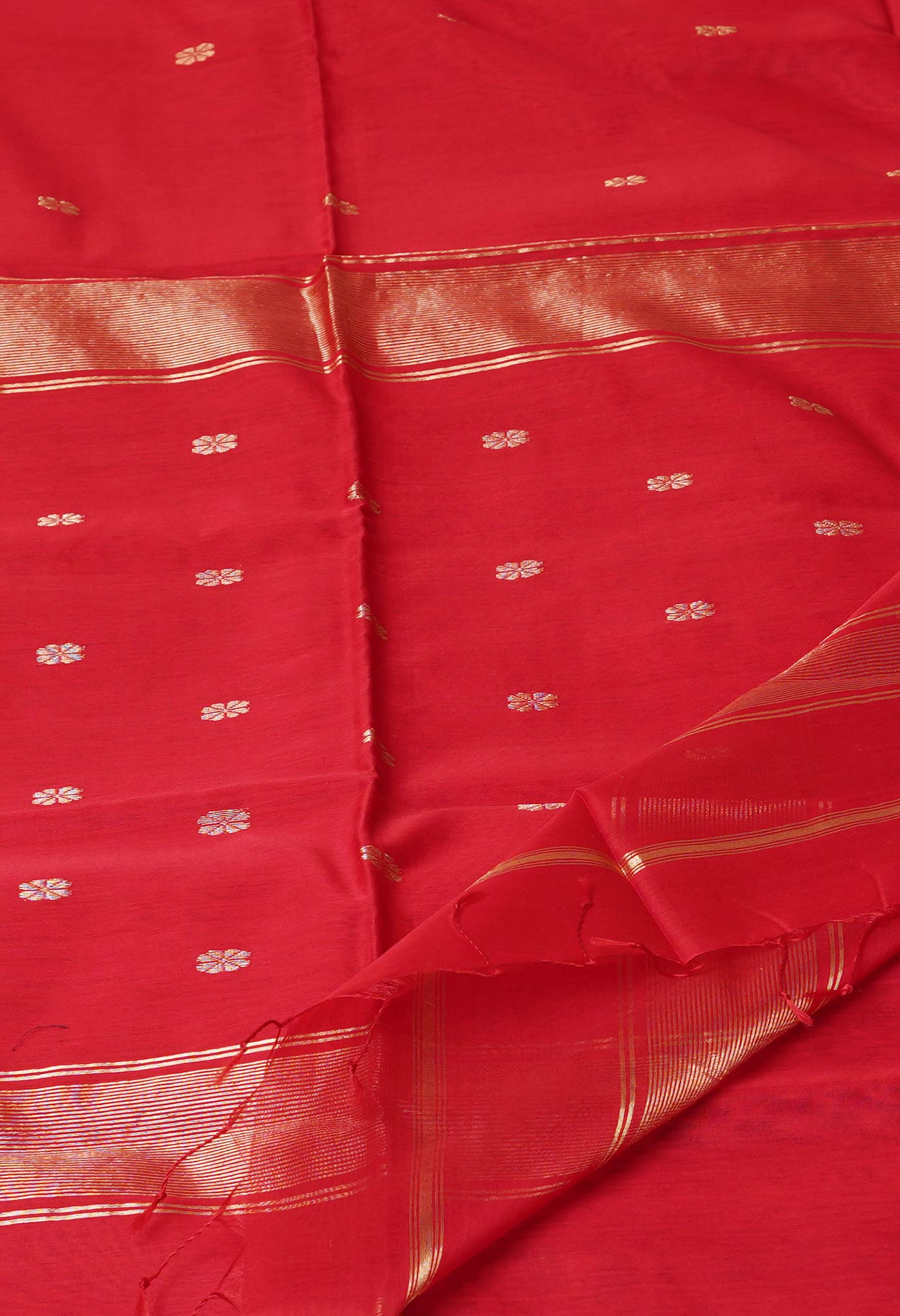 Red Pure Handloom Maheshwari Sico Saree