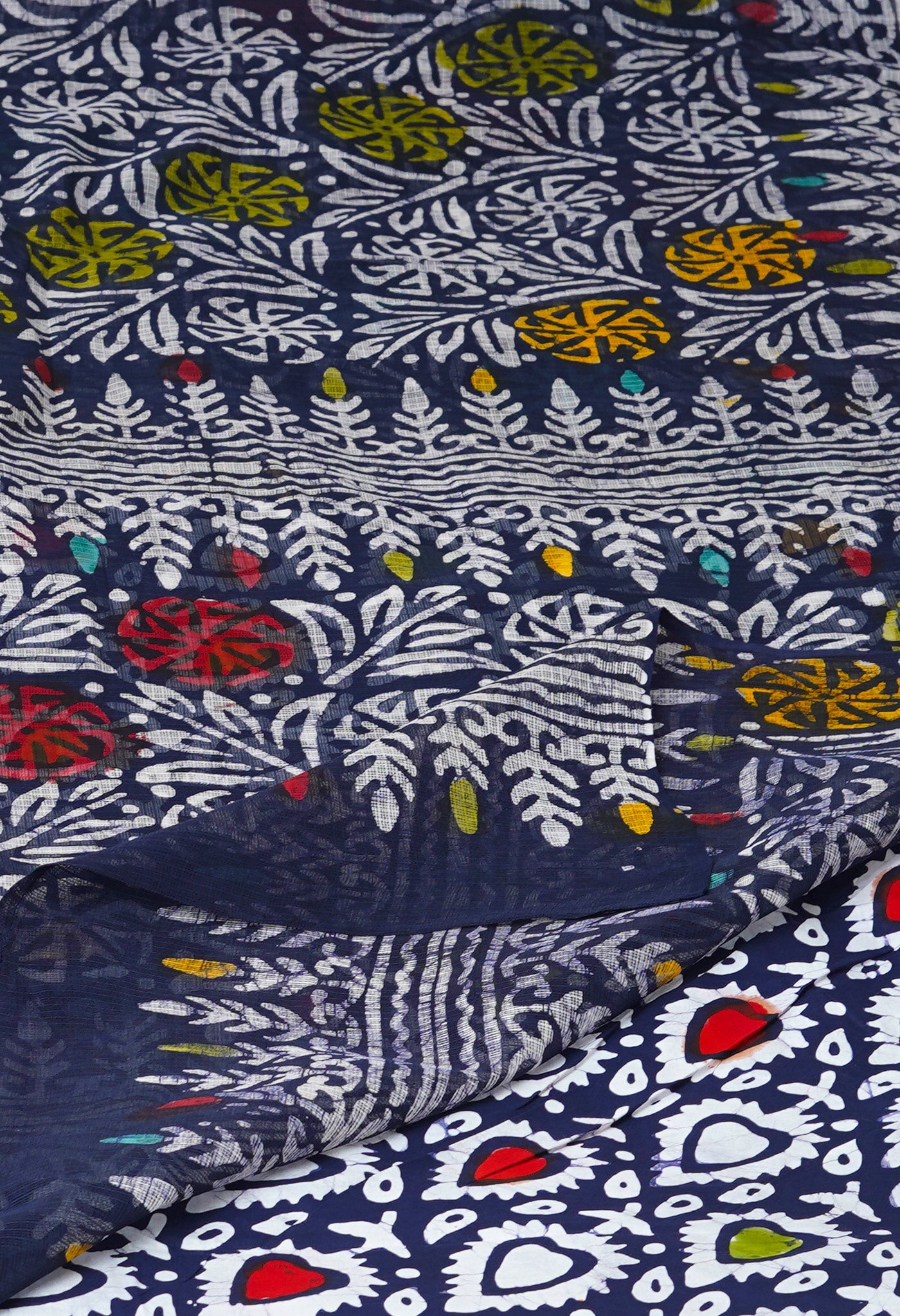 Navy Blue Pure  Batik Printed Kota Saree