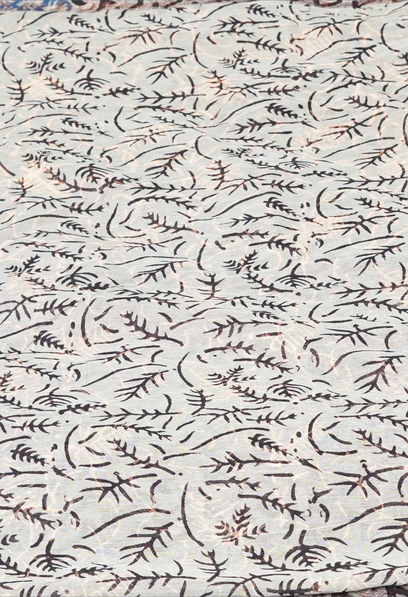 Blue Pure Discharge Bagru Printed Pashmina Chanderi Sico Saree