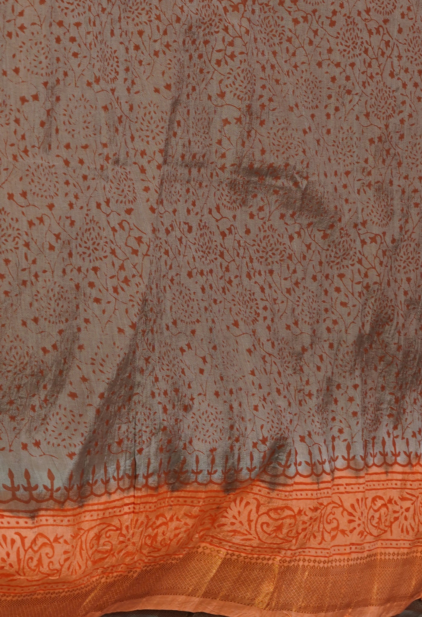 Orange  Hand Block Printed Mangalgiri Soft Silk Saree