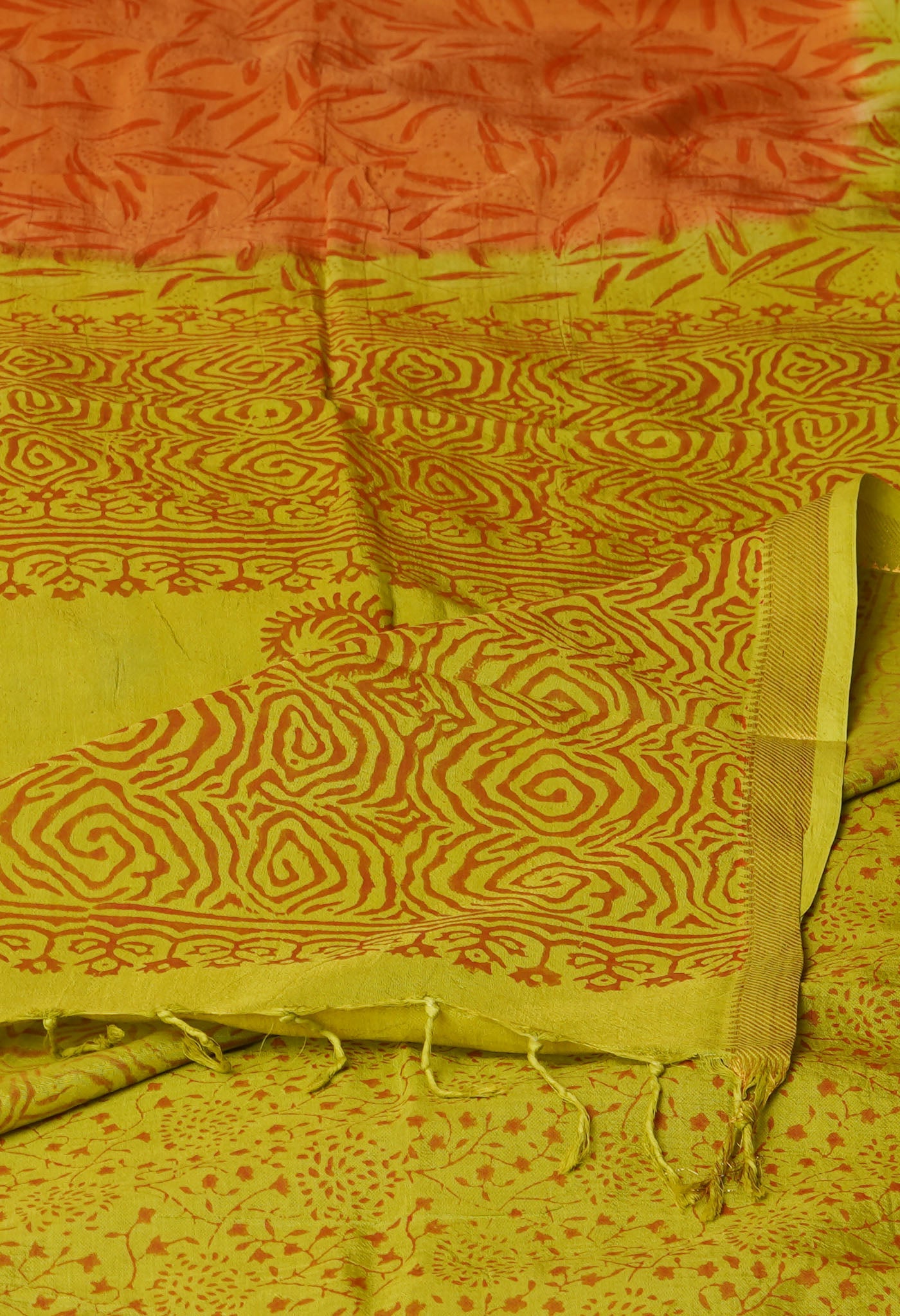 Orange  Hand Block Printed Mangalgiri Soft Silk Saree