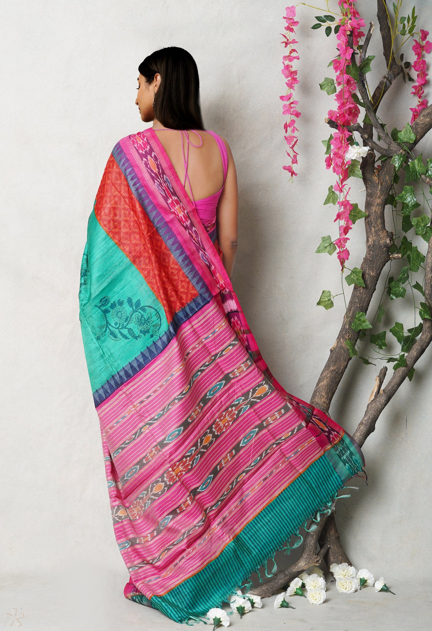 Green Pure Handloom Printed Vidarbha Tussar  Silk Saree