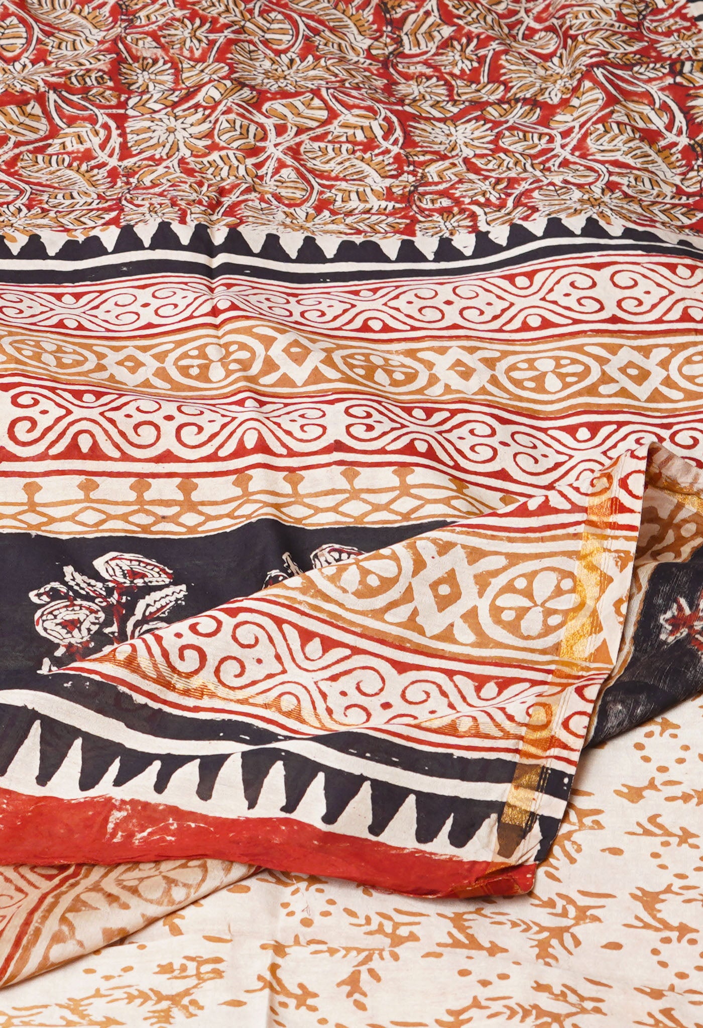 Red Pure Bagru Kalamkari Printed Chanderi Sico Saree