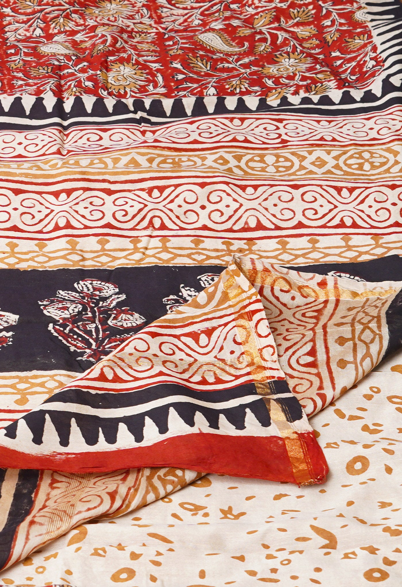 Red Pure Bagru Kalamkari Printed Chanderi Sico Saree