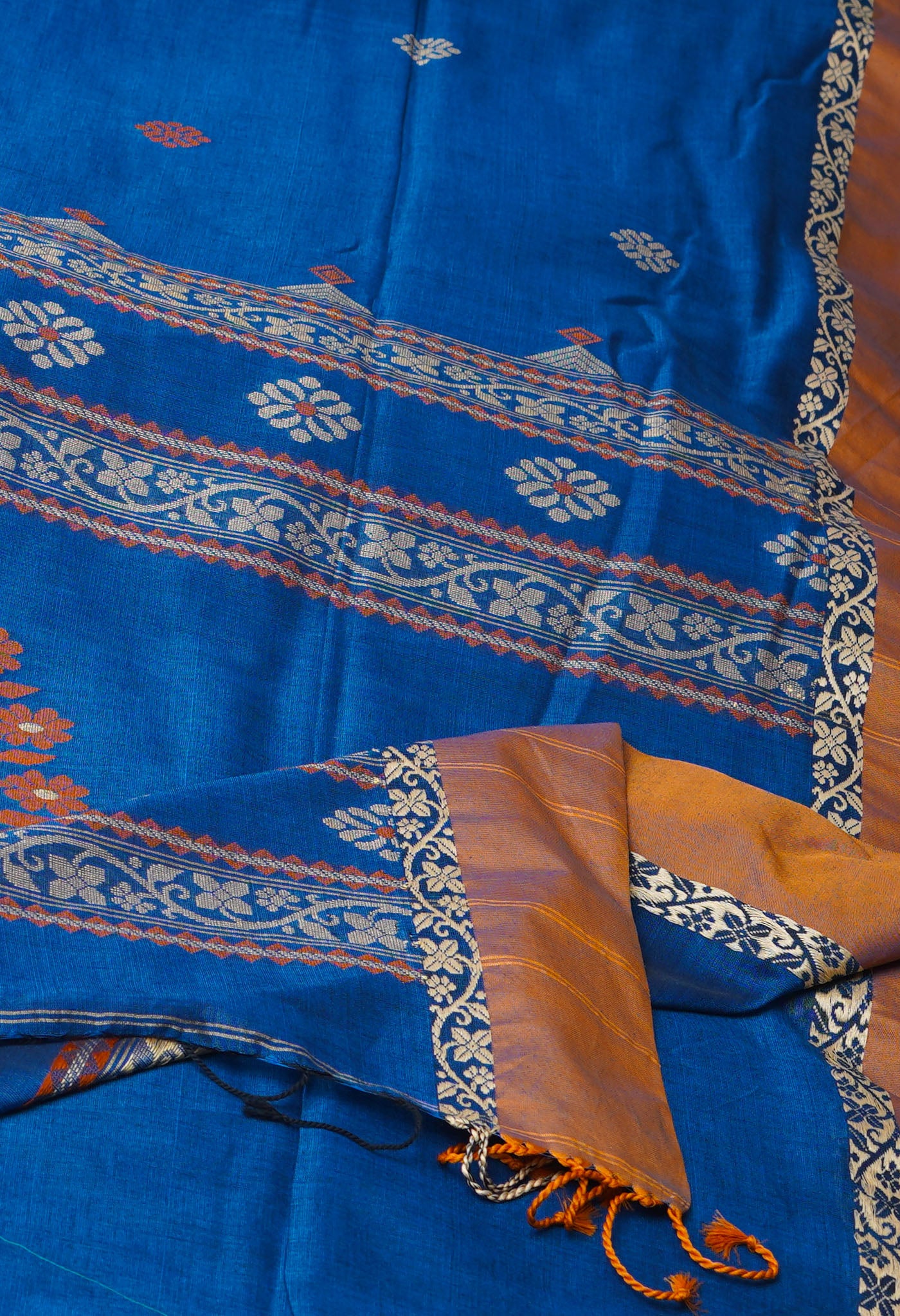 Peacock Blue Pure  Mercerized Bengal Linen Saree