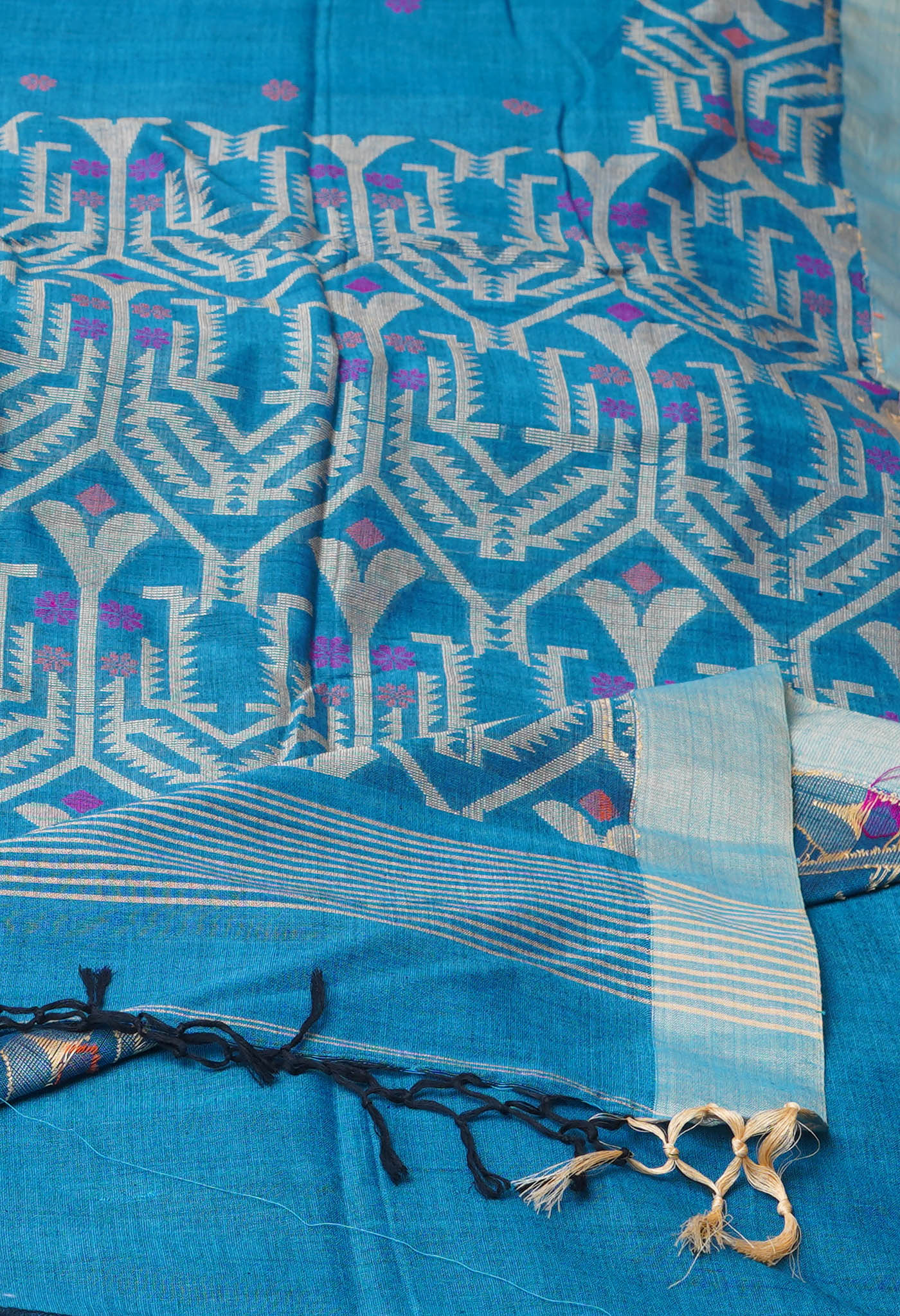 Peacock Blue Pure  Dhakai Bengal Linen Saree
