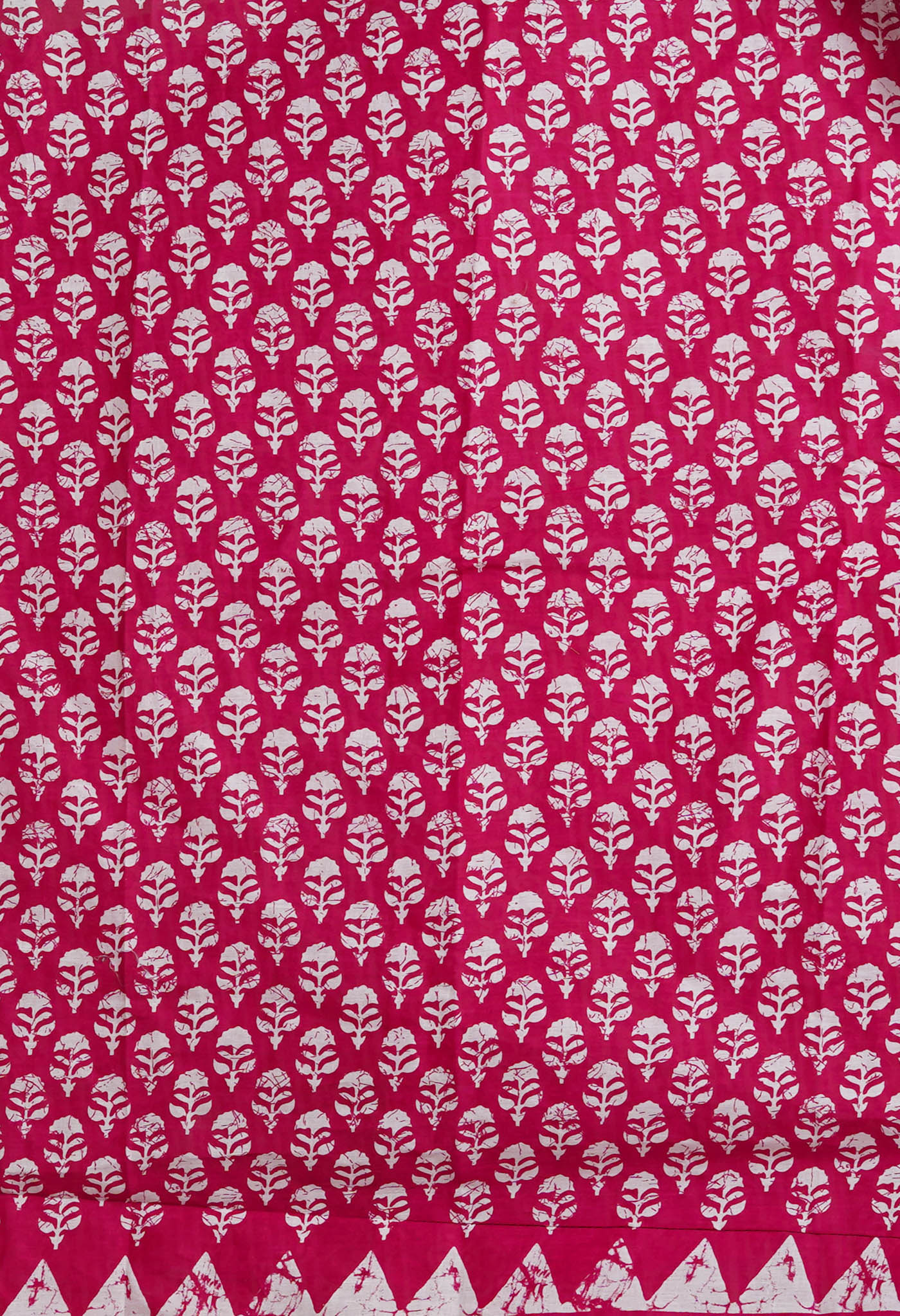 White-Pink Pure Block Printed Soft Cotton Saree