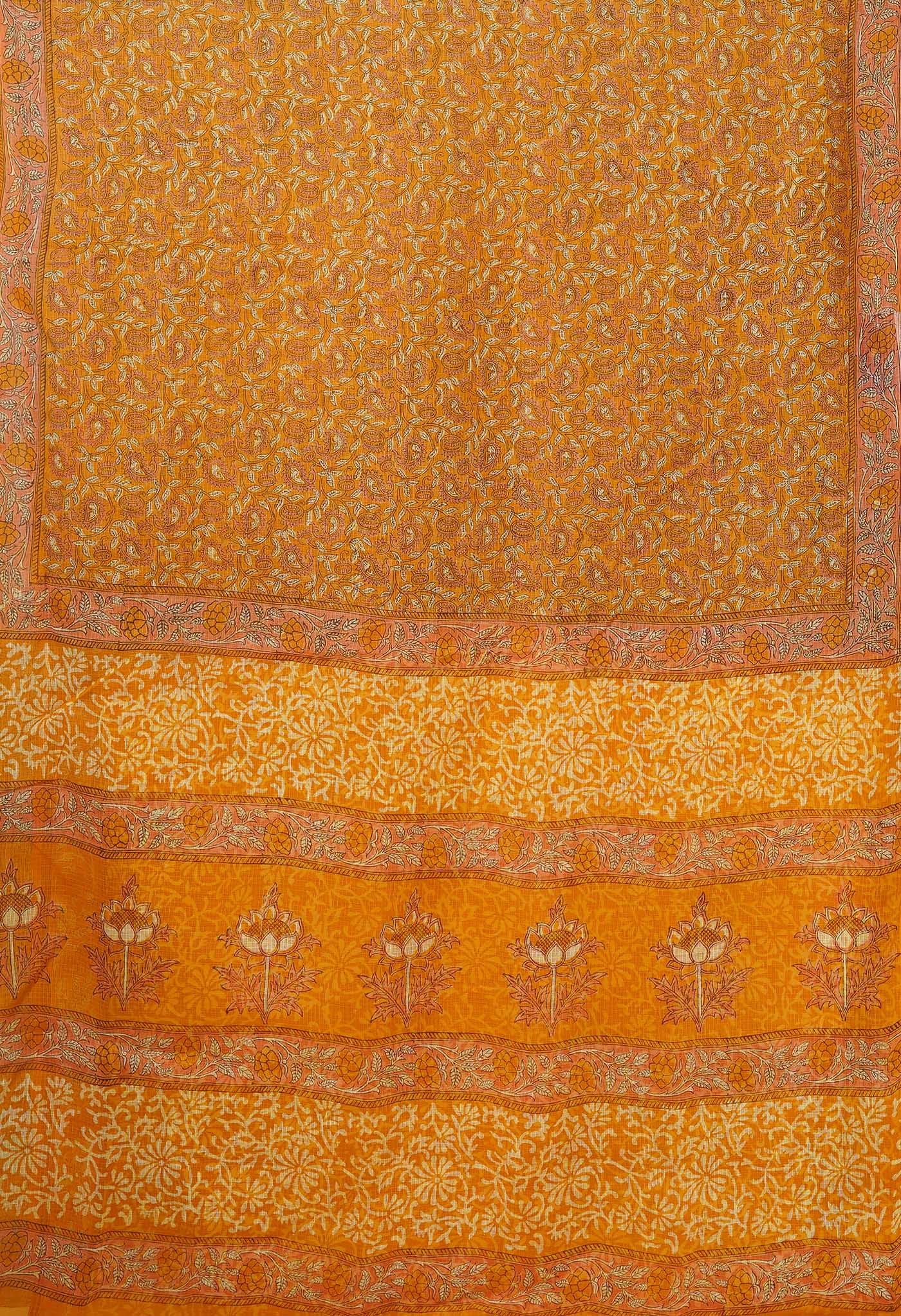 Yellow Pure Hand Block Printed Kota Saree-UNM77942