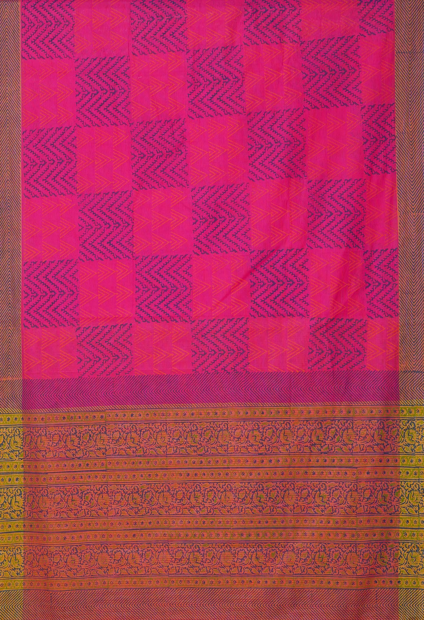 Pink Pure Hand Block Printed Mangalgiri Cotton Saree