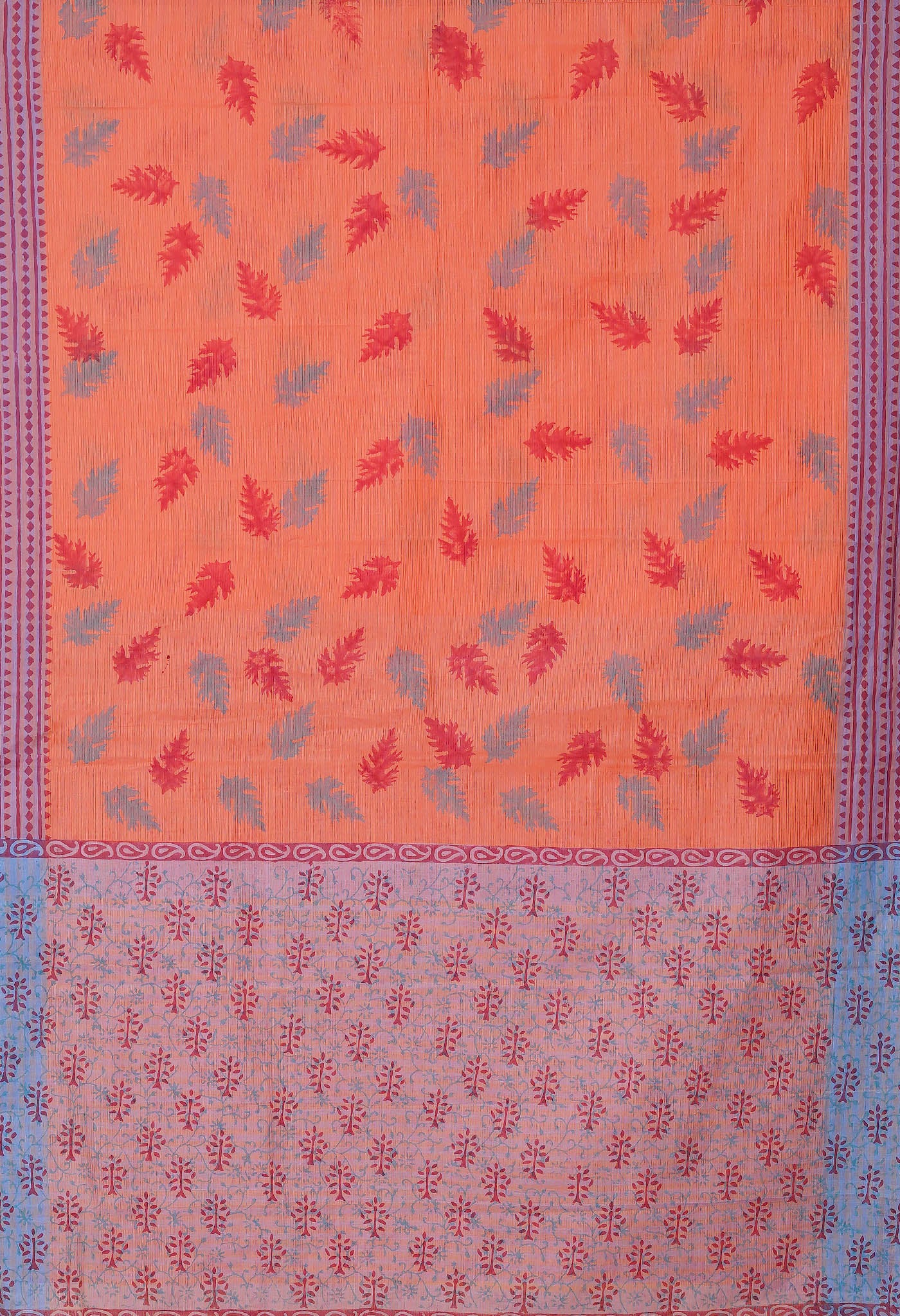 Orange Pure Hand Block Printed Mangalgiri Cotton Saree