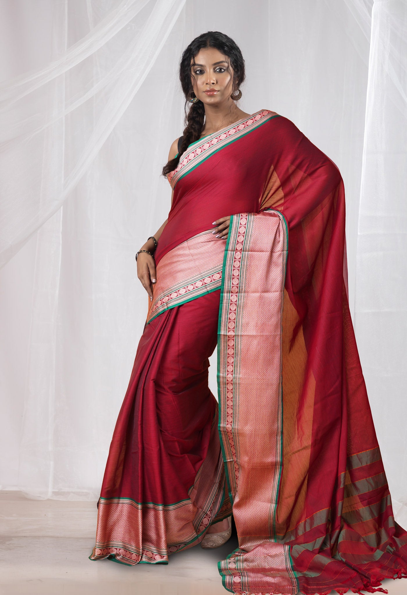 Maroon Pure Handloom Narayani Cotton Saree-UNM78259