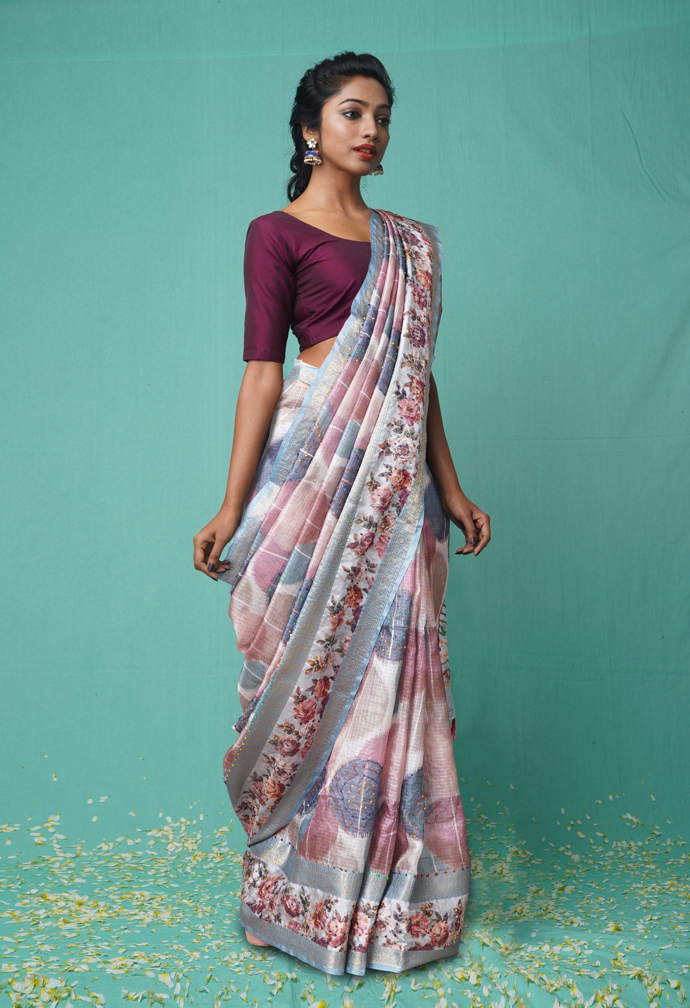 Multi Pure French Knot Work Kota Silk Saree