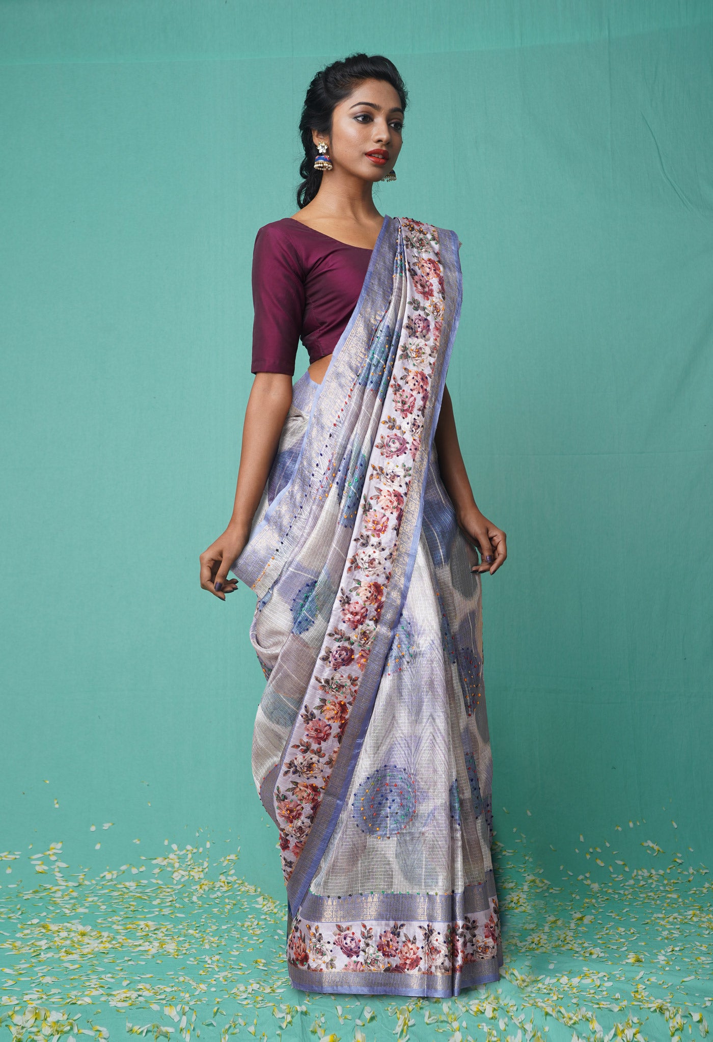 Multi Pure French Knot Work Kota Silk Saree-UNM78344