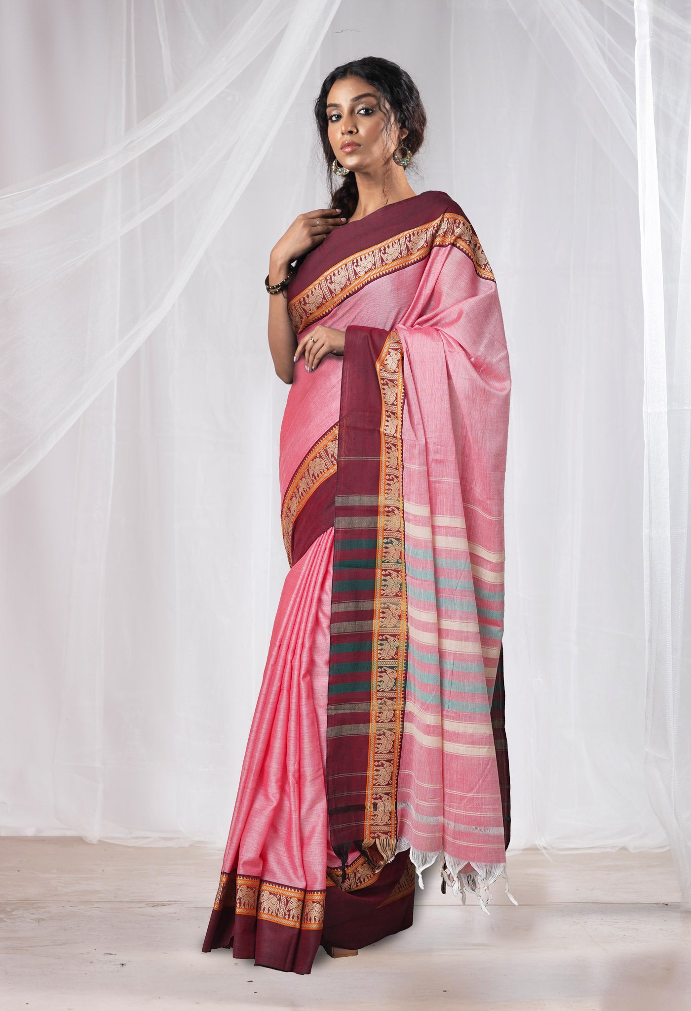 Pink Pure Handloom Narayani Cotton Saree-UNM78369