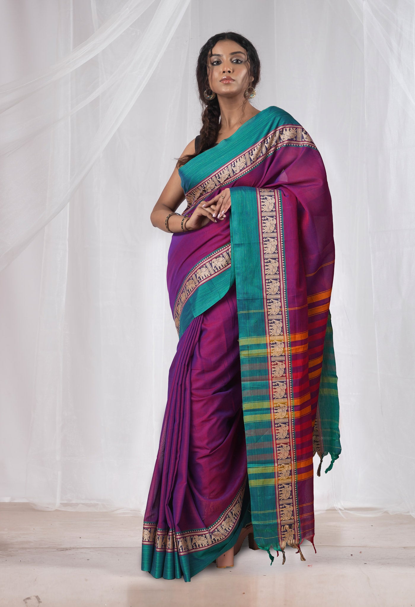 Purple Pure Handloom Narayani Cotton Saree-UNM78372