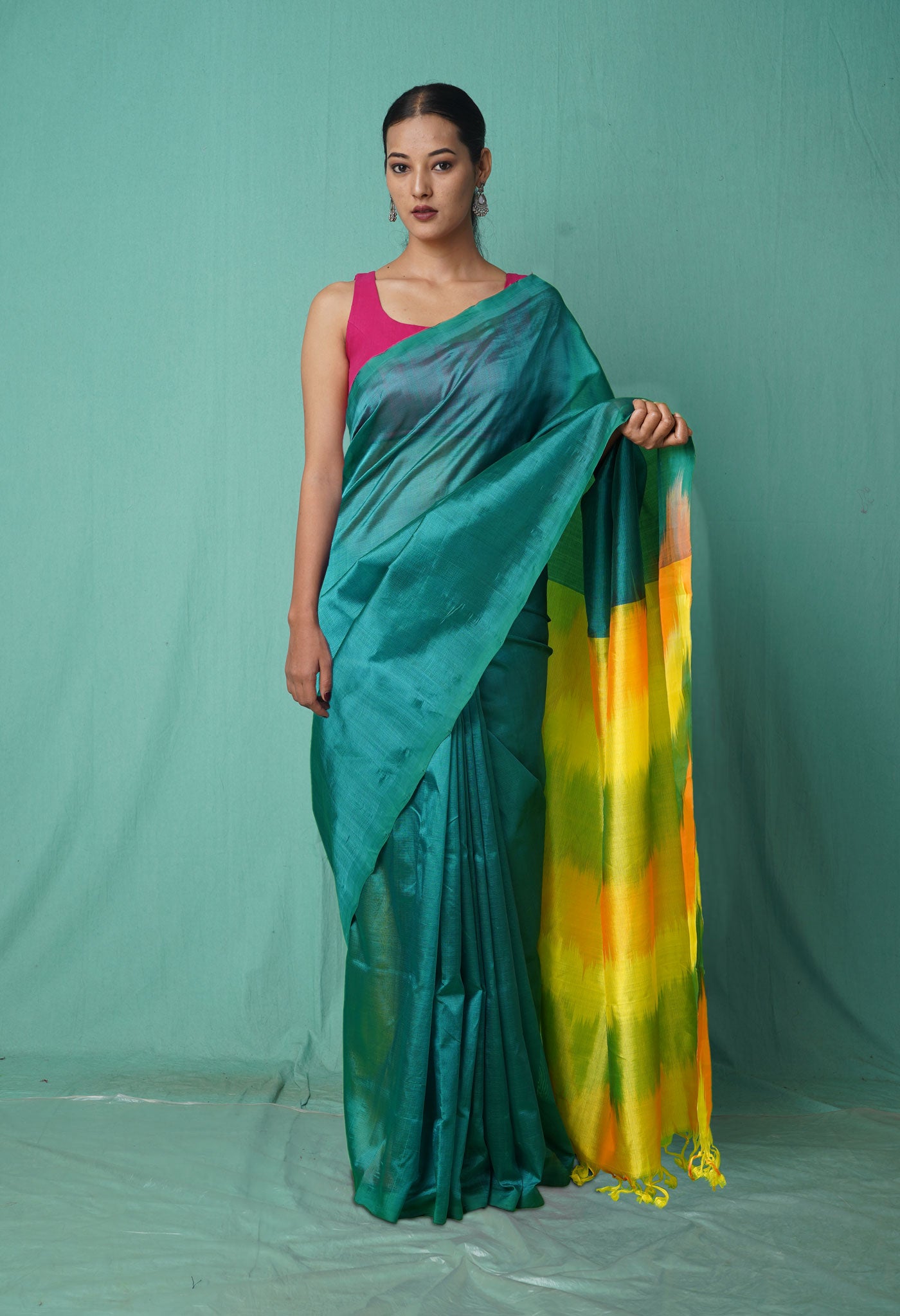 Dark Green Pure Dyed Mangalgiri Soft Silk Saree