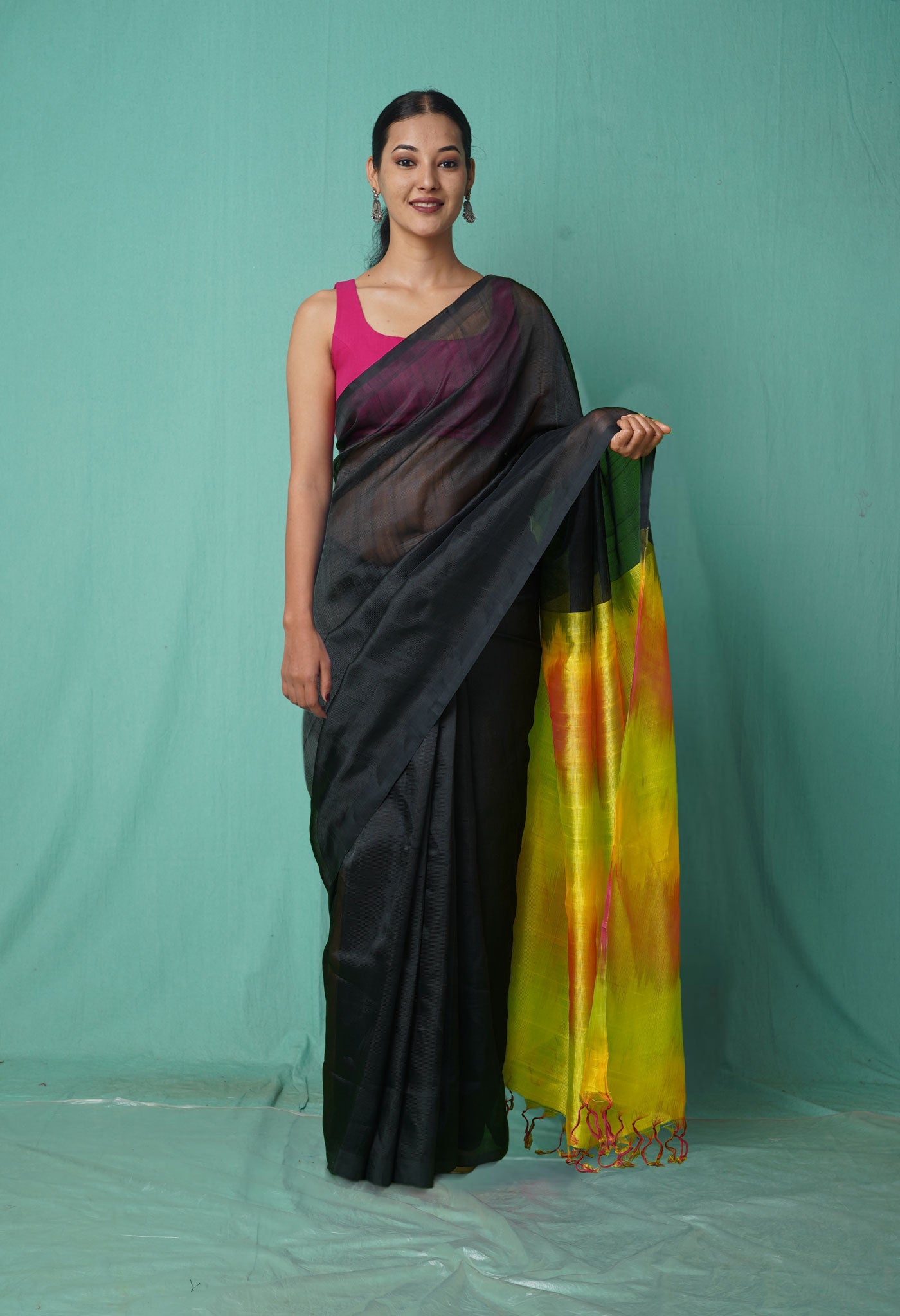 Black Pure Dyed Mangalgiri Soft Silk Saree