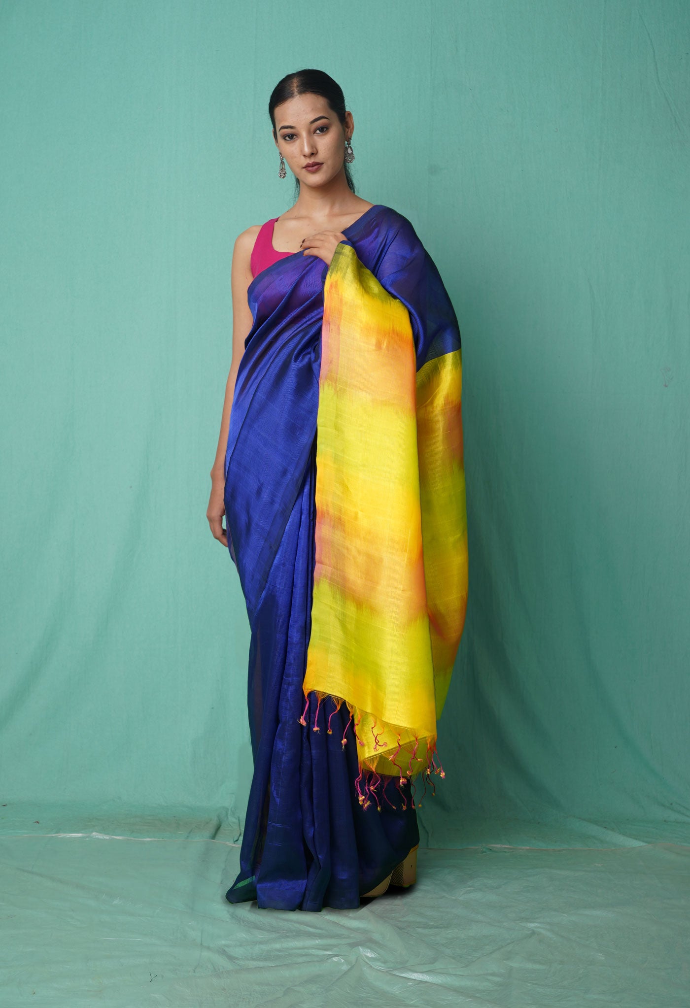 Dark Blue Pure Dyed Mangalgiri Soft Silk Saree