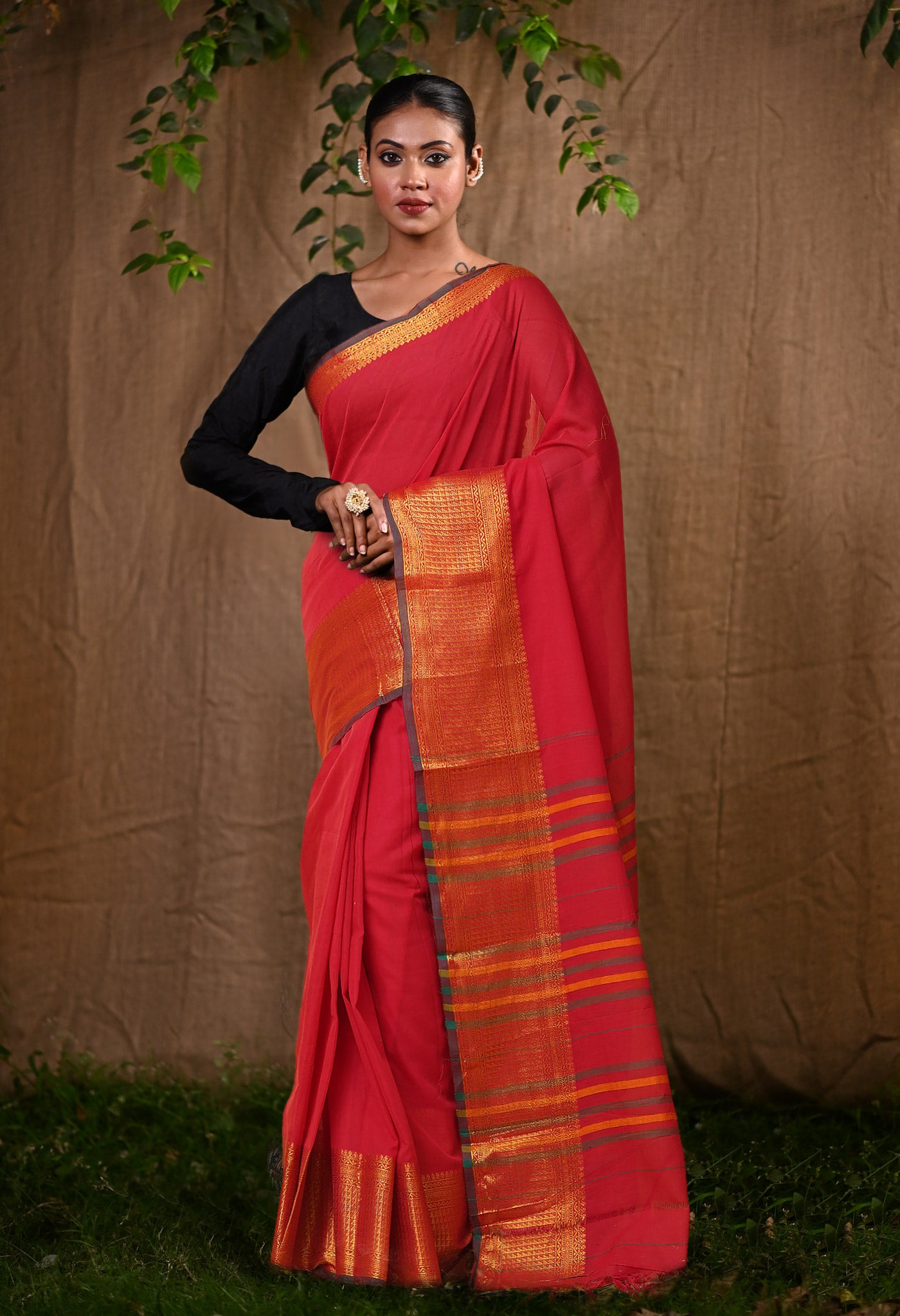 Red Pure Handloom Narayani Cotton Saree-UNM78864