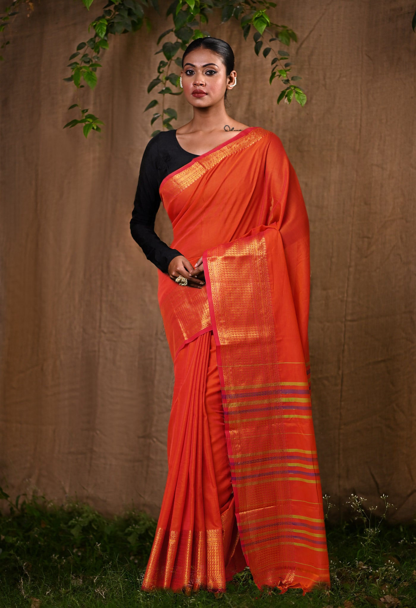 Orange Pure Handloom Narayani Cotton Saree-UNM78867