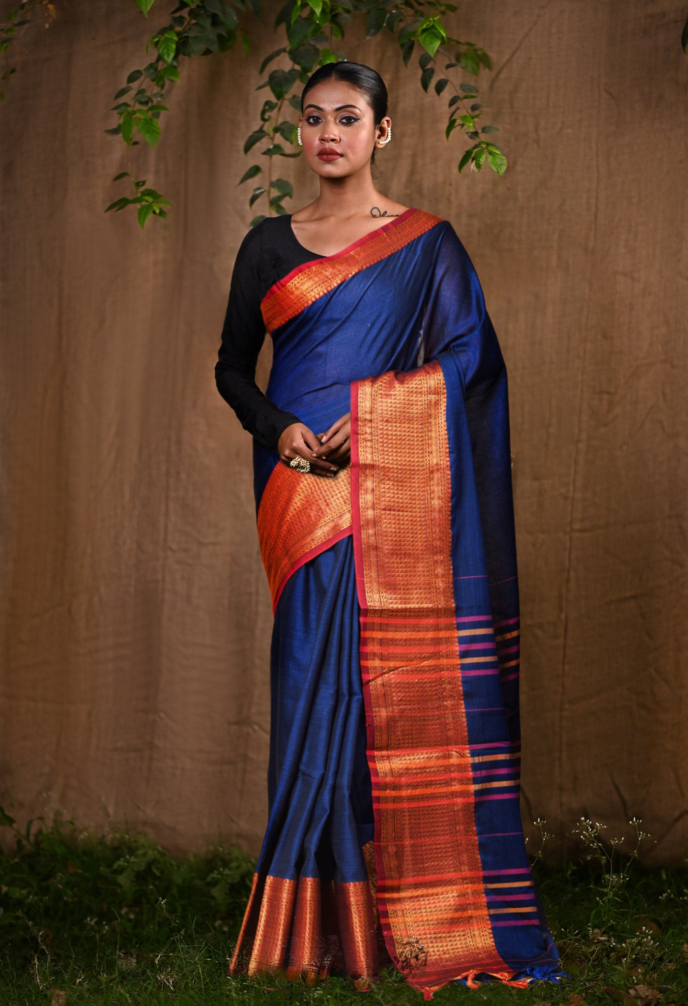 Blue Pure Handloom Narayani Cotton Saree-UNM78871
