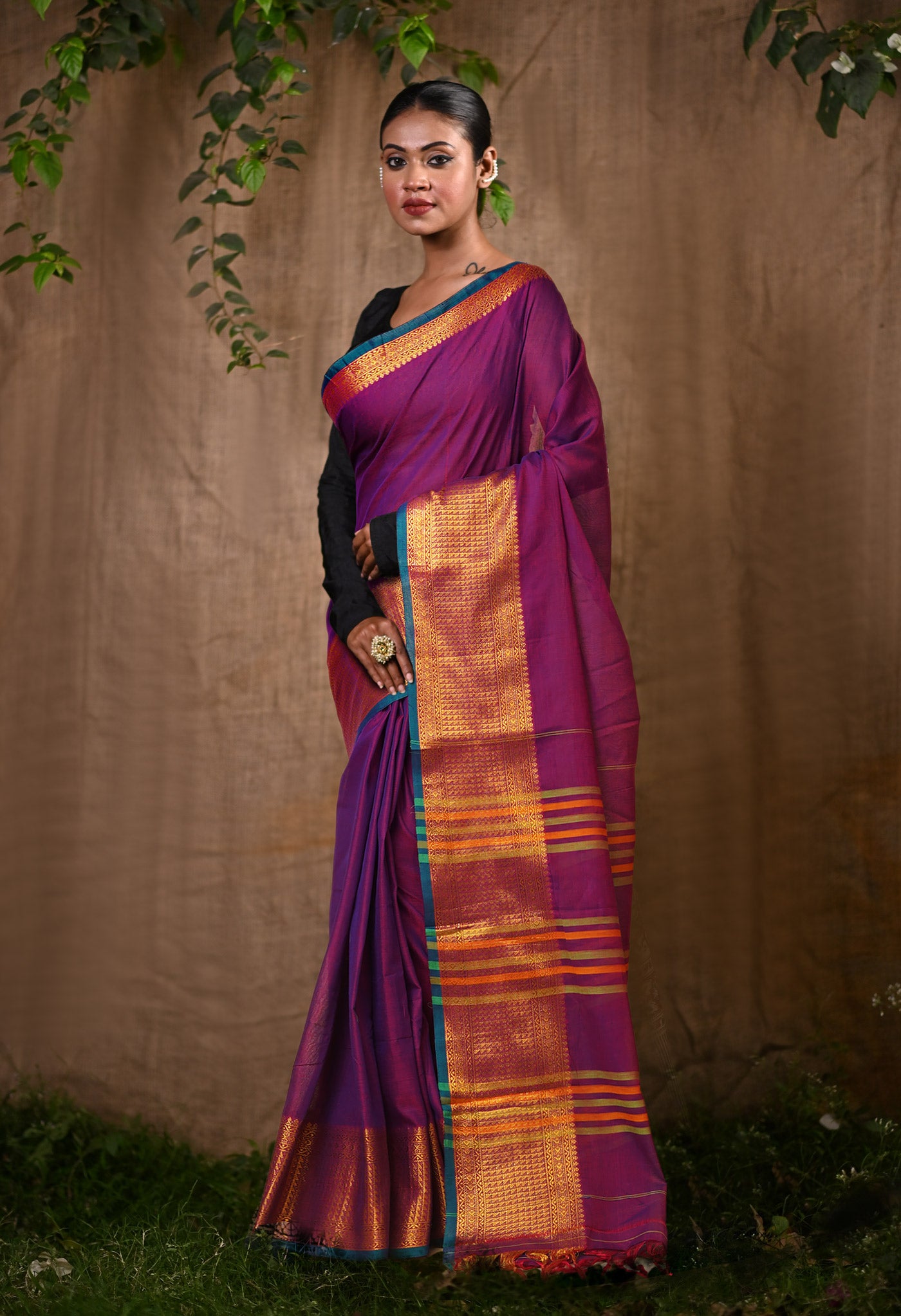 Purple Pure Handloom Narayani Cotton Saree-UNM78872