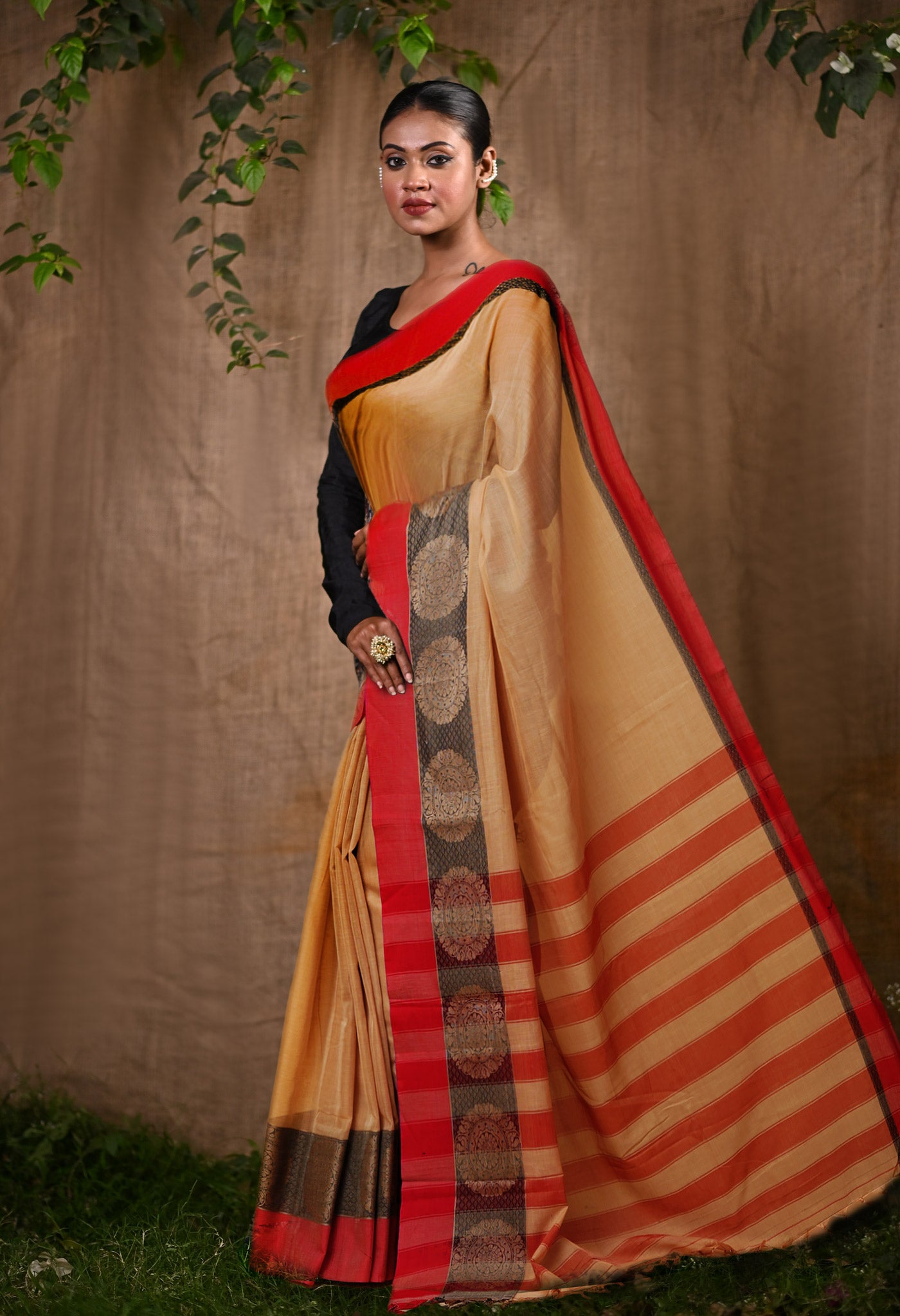 Cream Pure Handloom Narayani Cotton Saree-unm78879