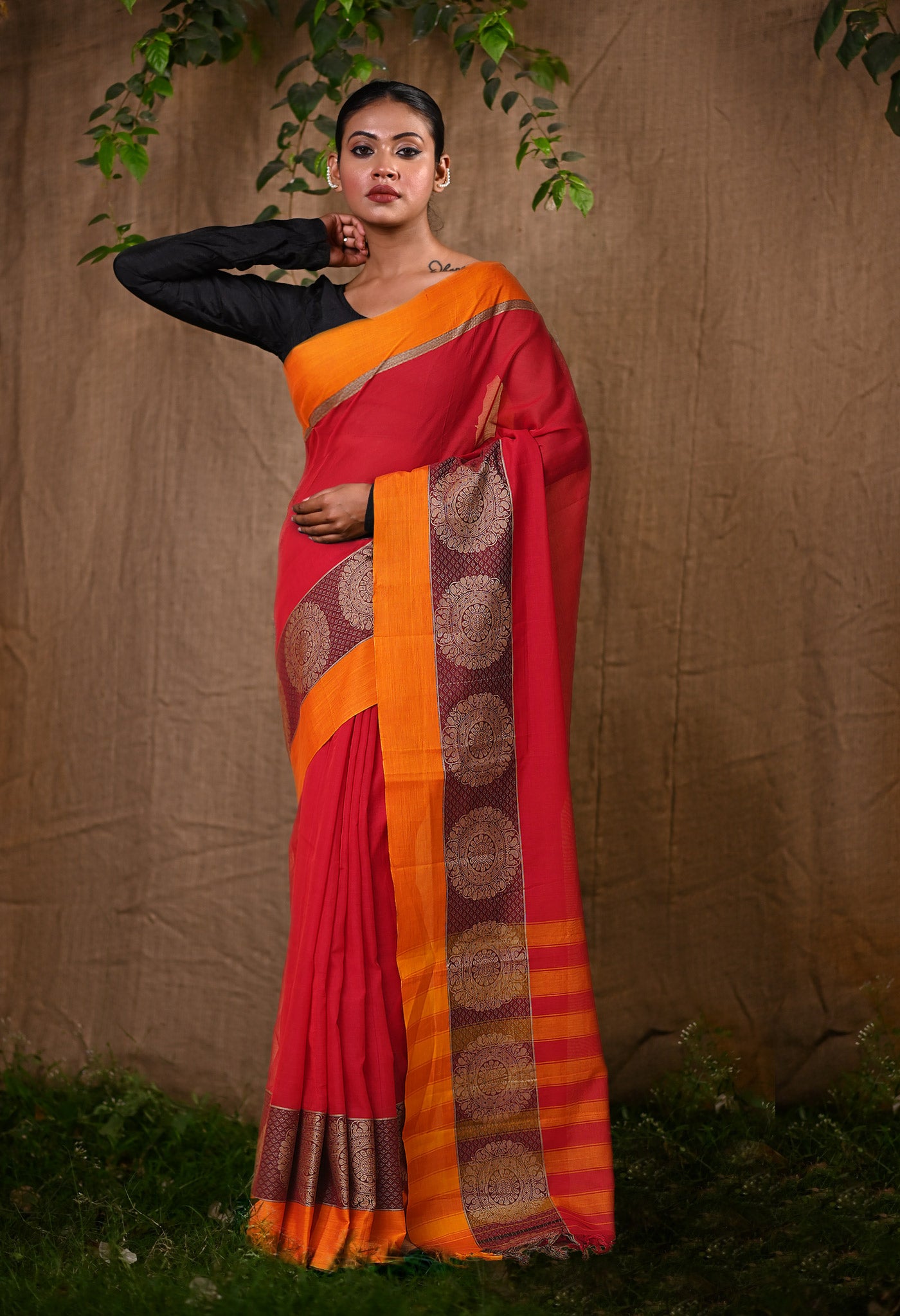 Red Pure Handloom Narayani Cotton Saree-UNM78883