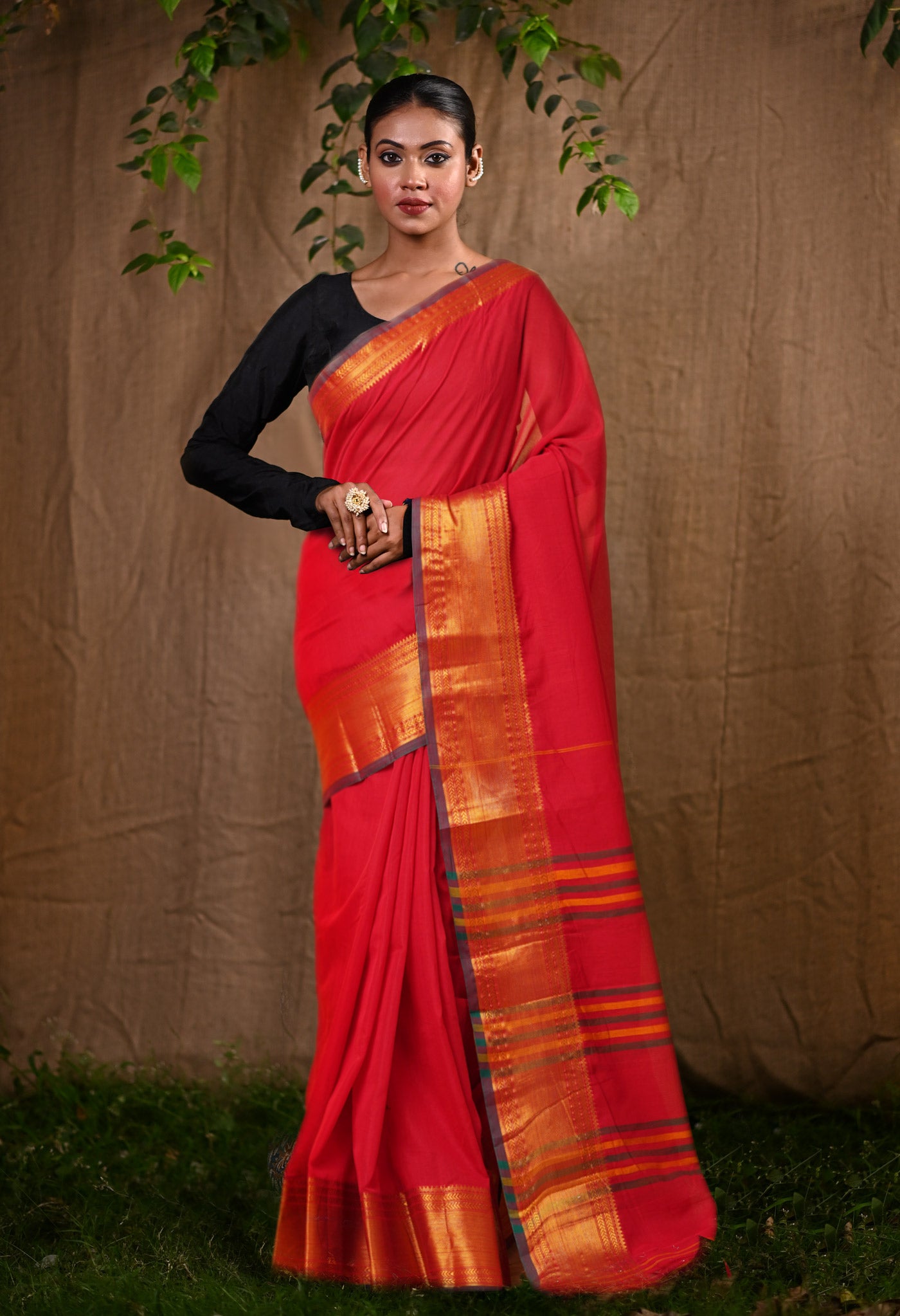 Red Pure Handloom Narayani Cotton Saree-UNM78899