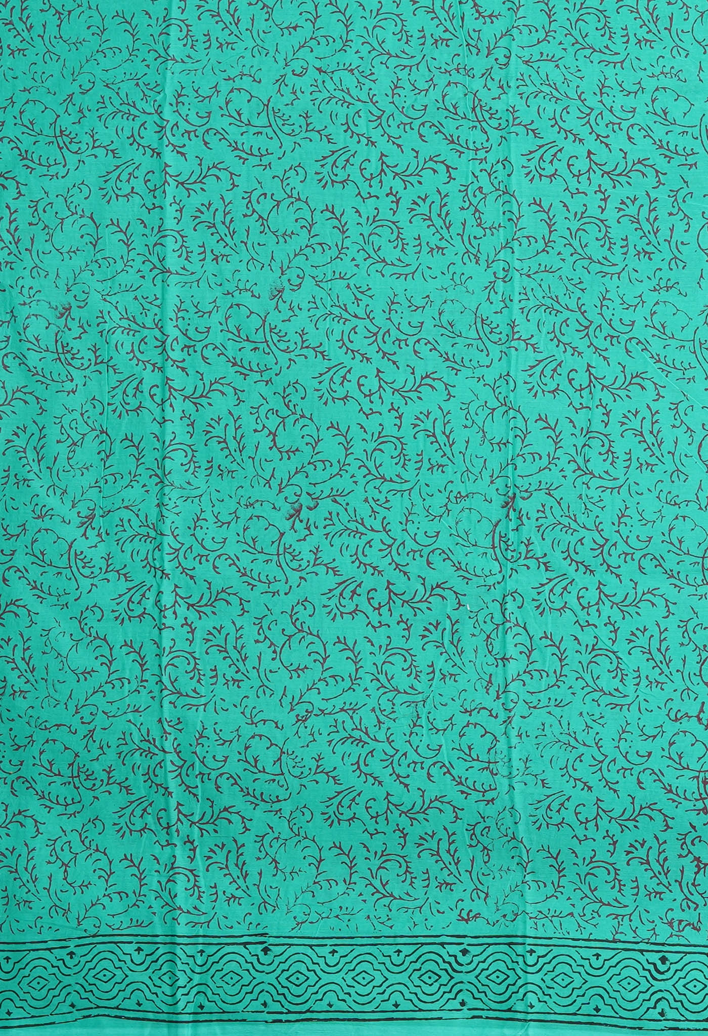 Turquoise Green Pure Block Printed Soft Cotton Saree-UNM78992