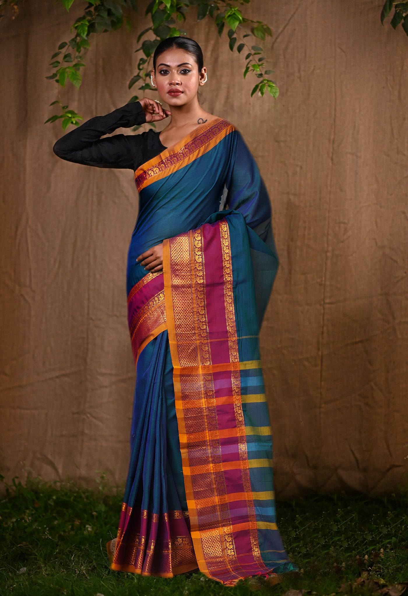 Peacock Green Pure Handloom Narayani Cotton Saree-UNM79035