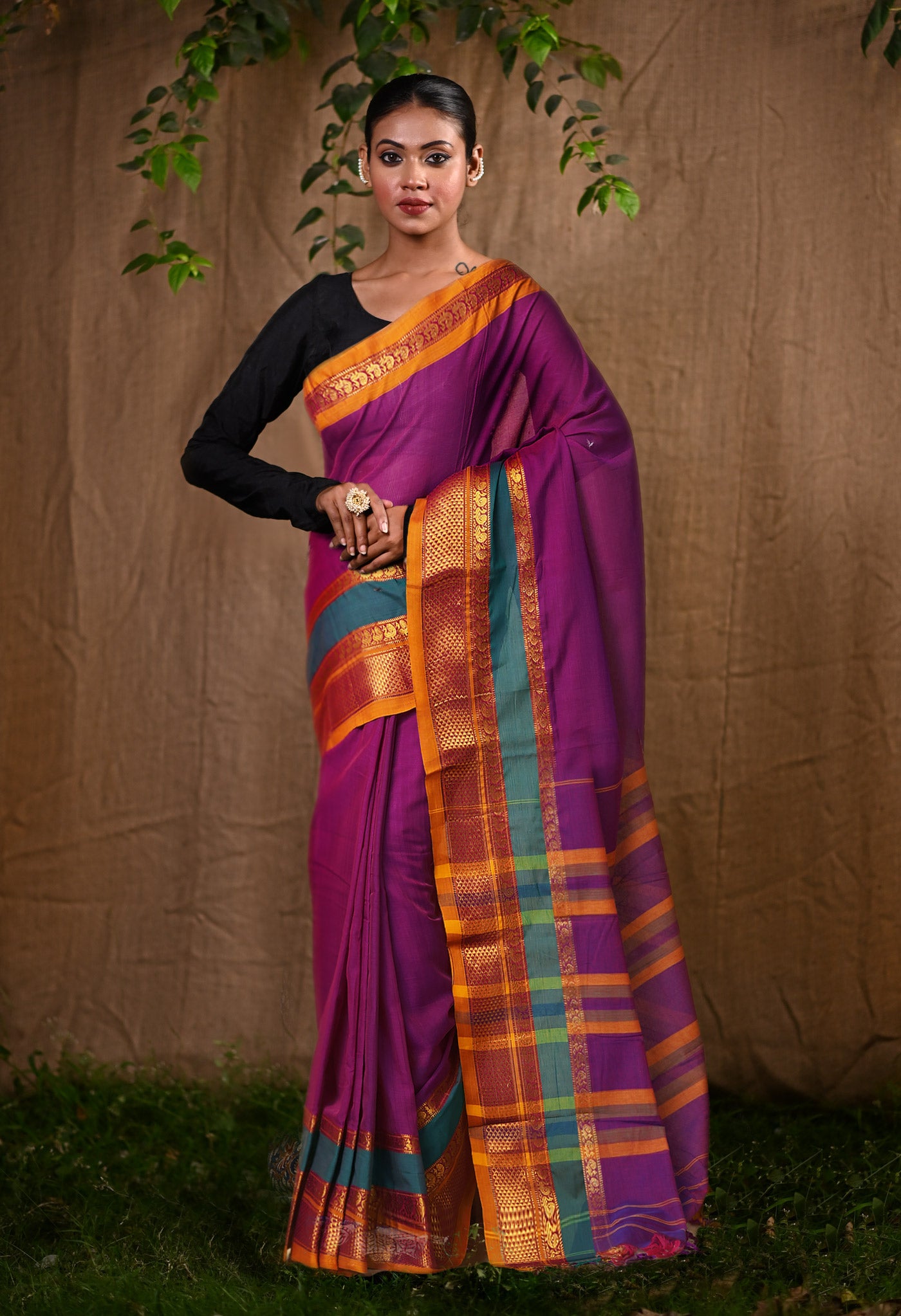 Purple Pure Handloom Narayani Cotton Saree-UNM79041