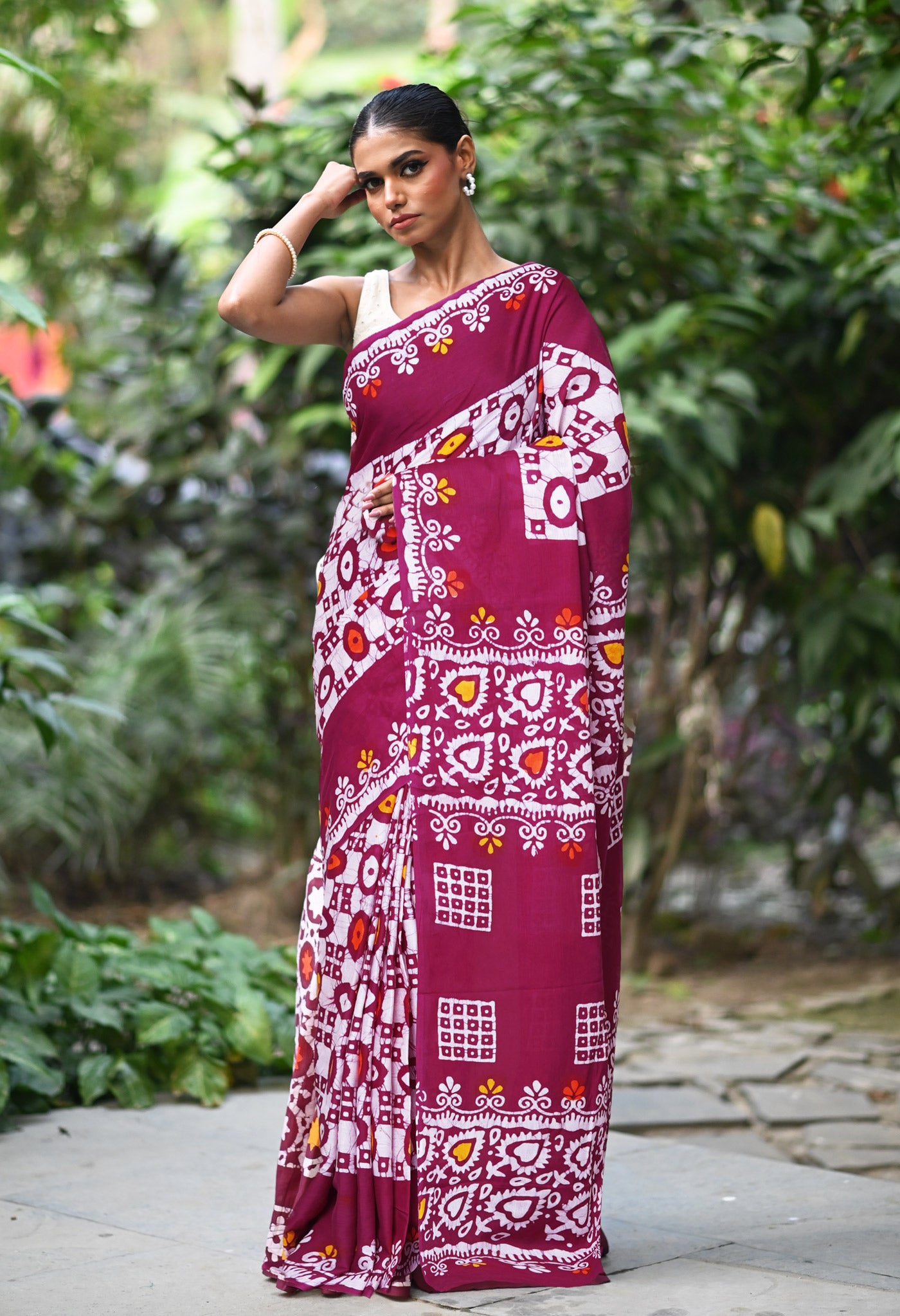 Maroon Pure  Wax Batik Printed Soft Cotton Saree-UNM80549