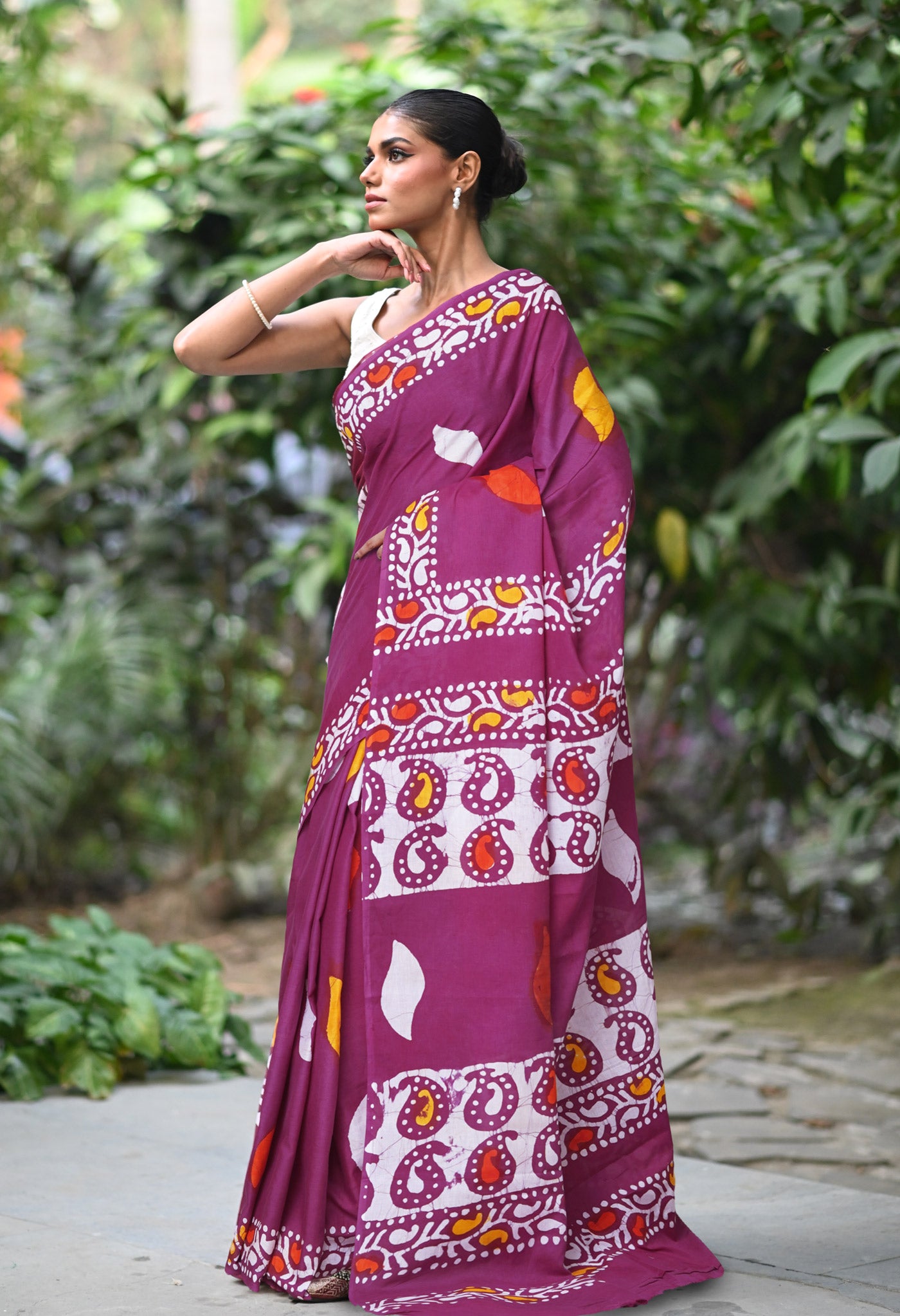 Maroon Pure  Wax Batik Printed Soft Cotton Saree-UNM80552
