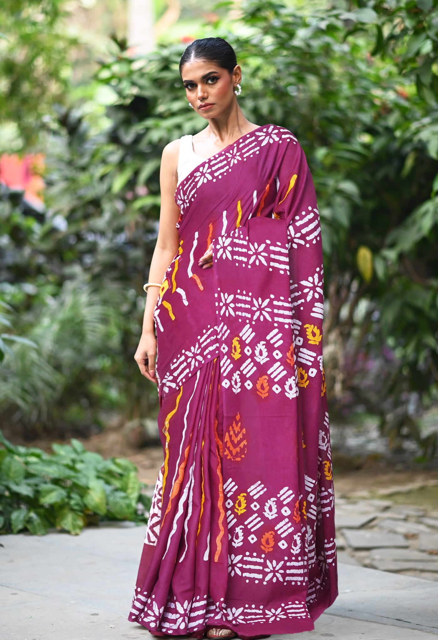 Maroon Pure  Wax Batik Printed Soft Cotton Saree-UNM80560