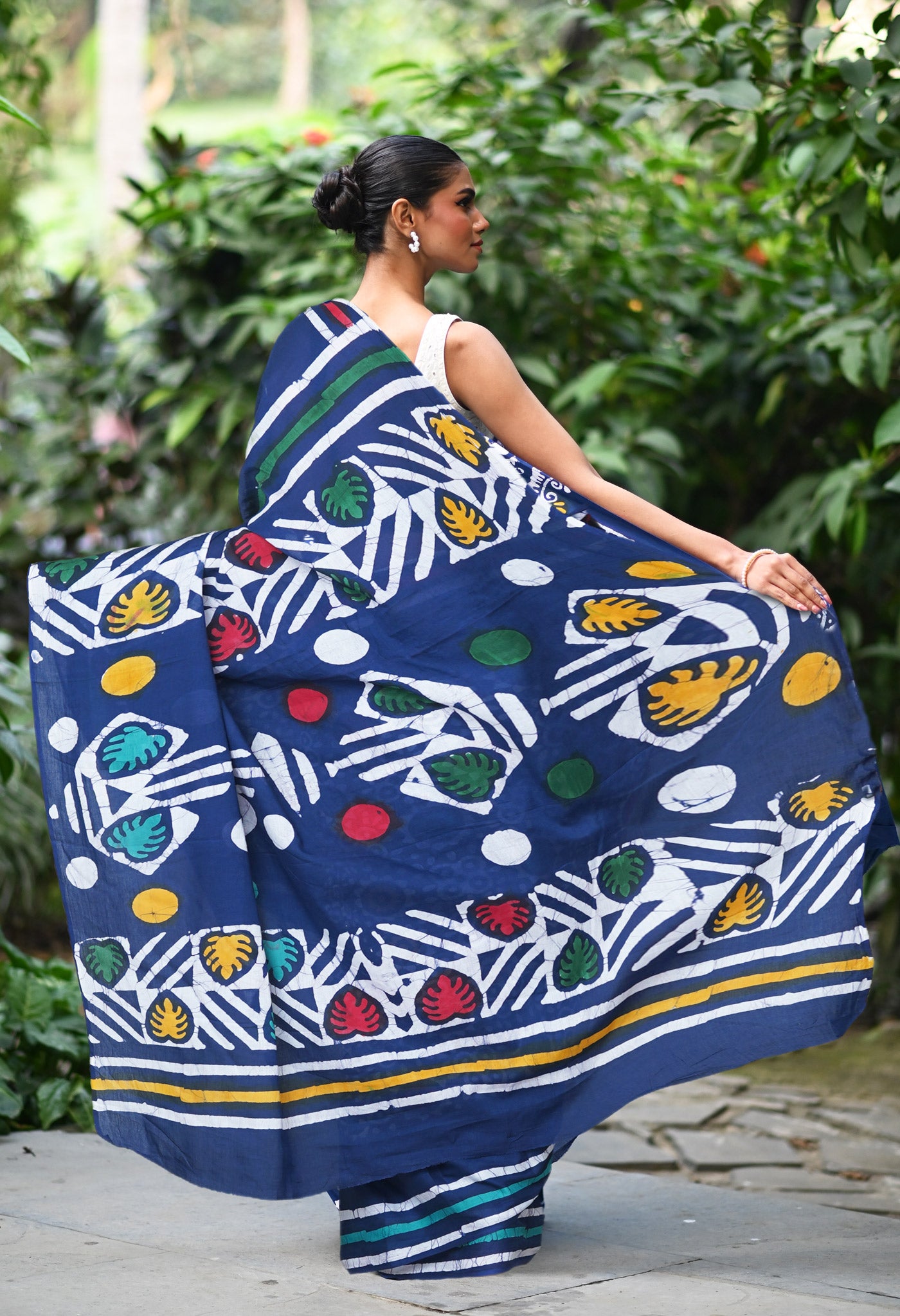 Navy Blue Pure  Wax Batik Printed Soft Cotton Saree-UNM80561