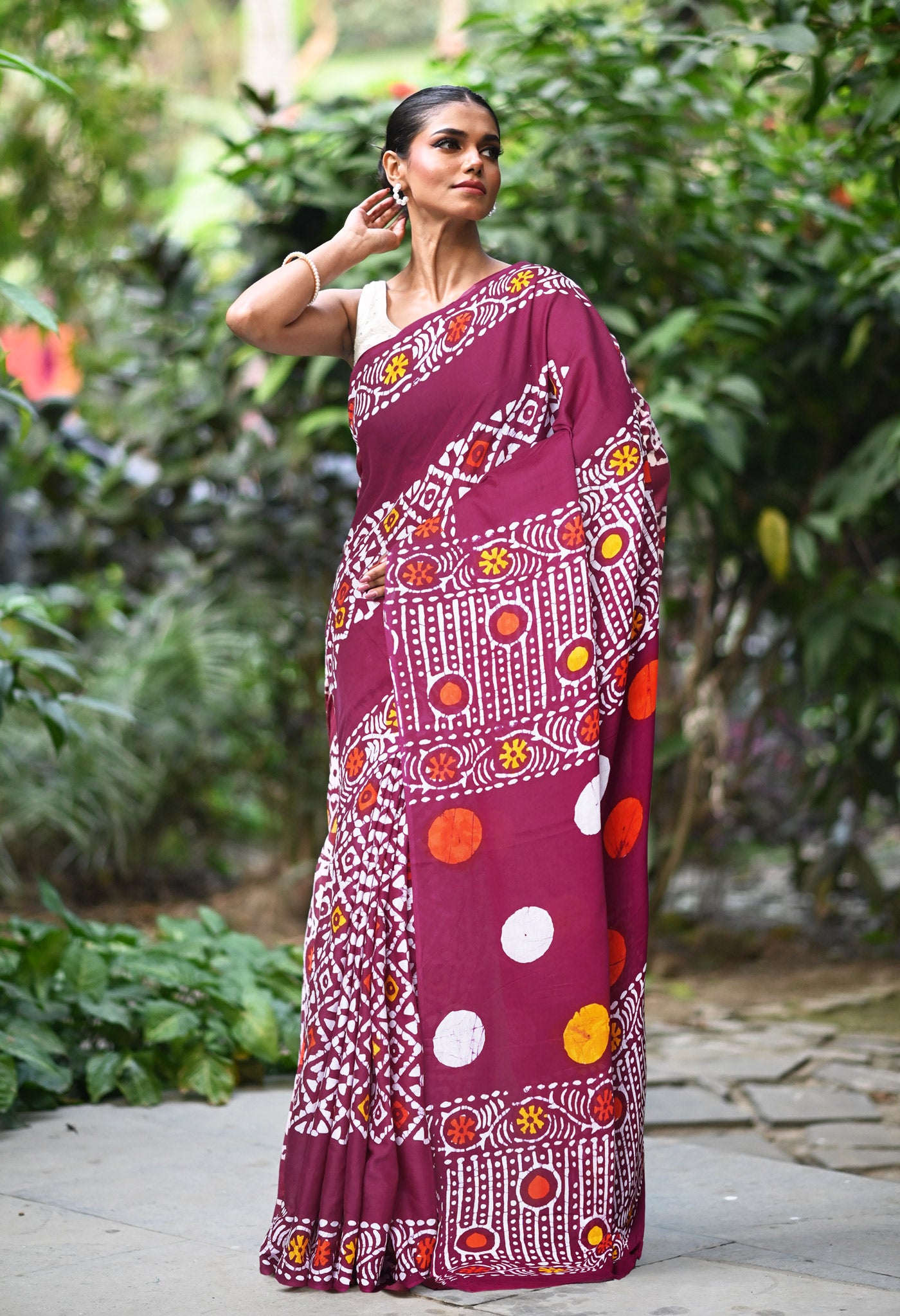 Maroon Pure  Wax Batik Printed Soft Cotton Saree-UNM80572