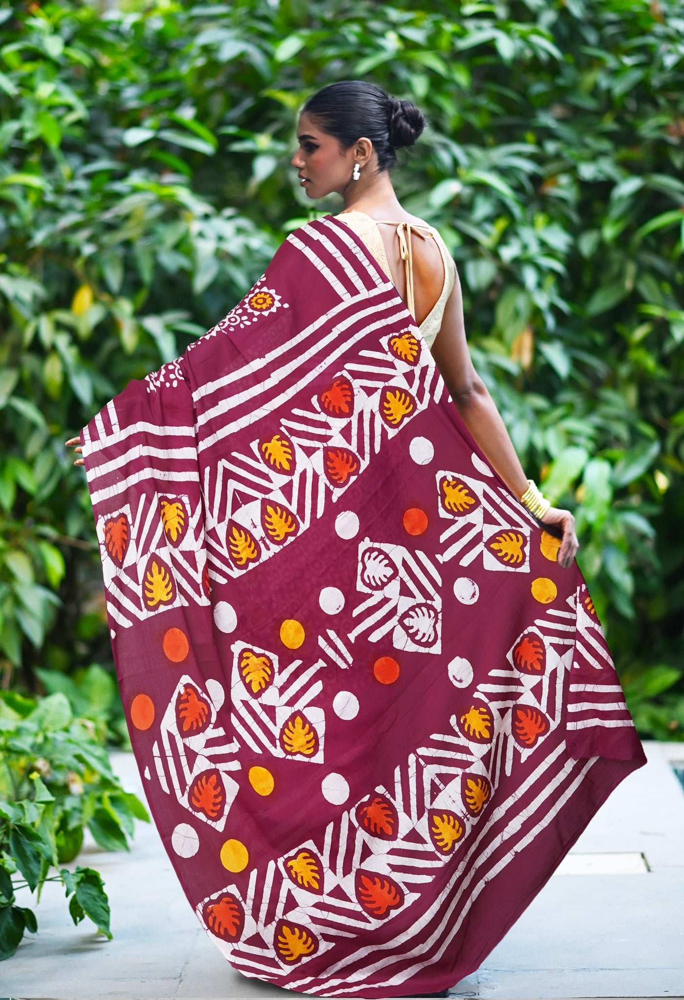Maroon Pure  Wax Batik Printed Soft Cotton Saree-UNM80576
