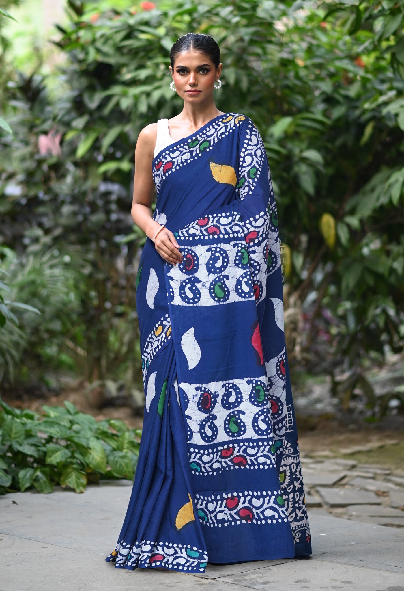 Navy Blue Pure  Wax Batik Printed Soft Cotton Saree-UNM80577