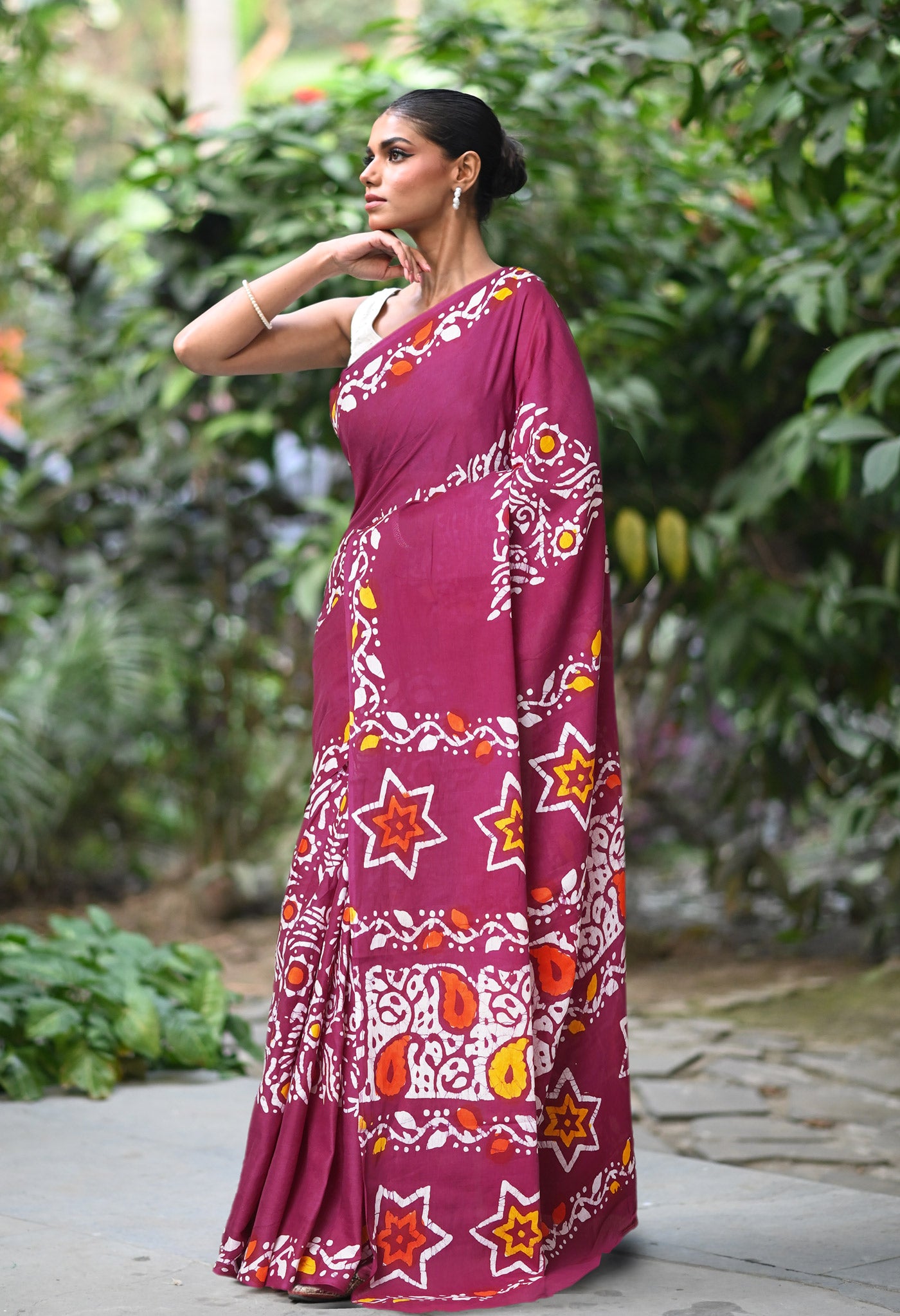 Maroon Pure  Wax Batik Printed Soft Cotton Saree-UNM80582