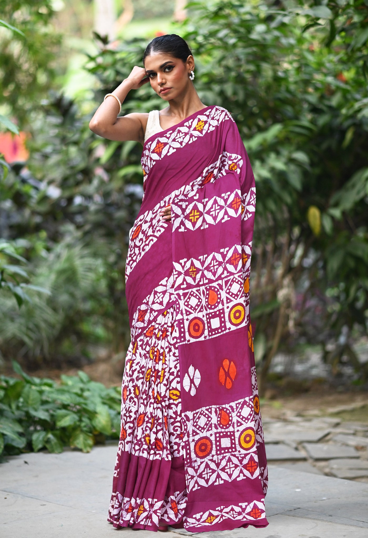Maroon Pure  Wax Batik Printed Soft Cotton Saree-UNM80584