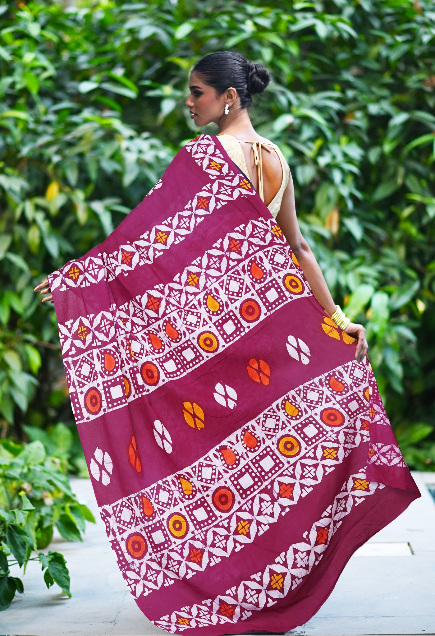 Maroon Pure  Wax Batik Printed Soft Cotton Saree-UNM80584