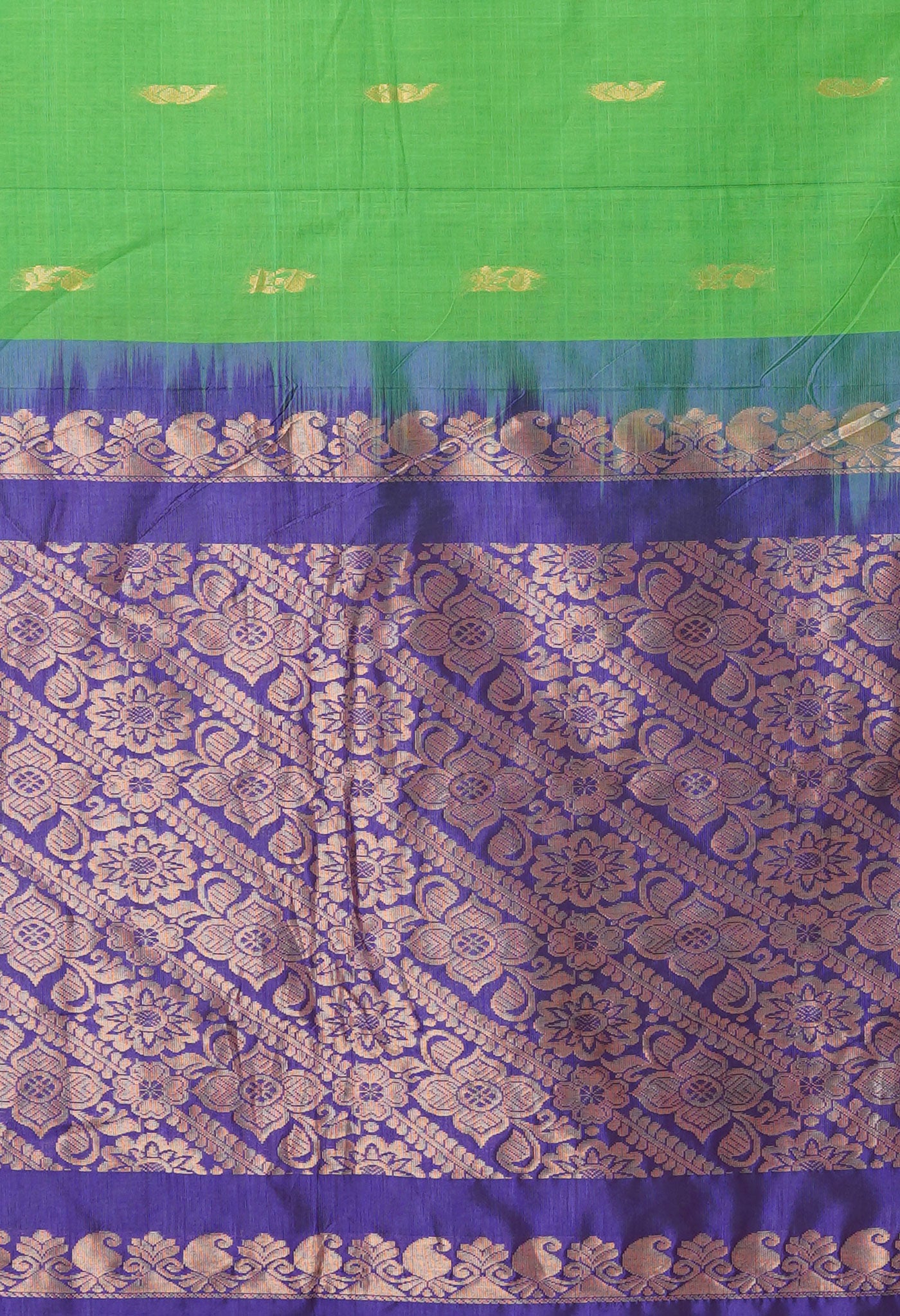 Green-Dark Blue Pure Handloom Gadwal Cotton Saree-UNM80594