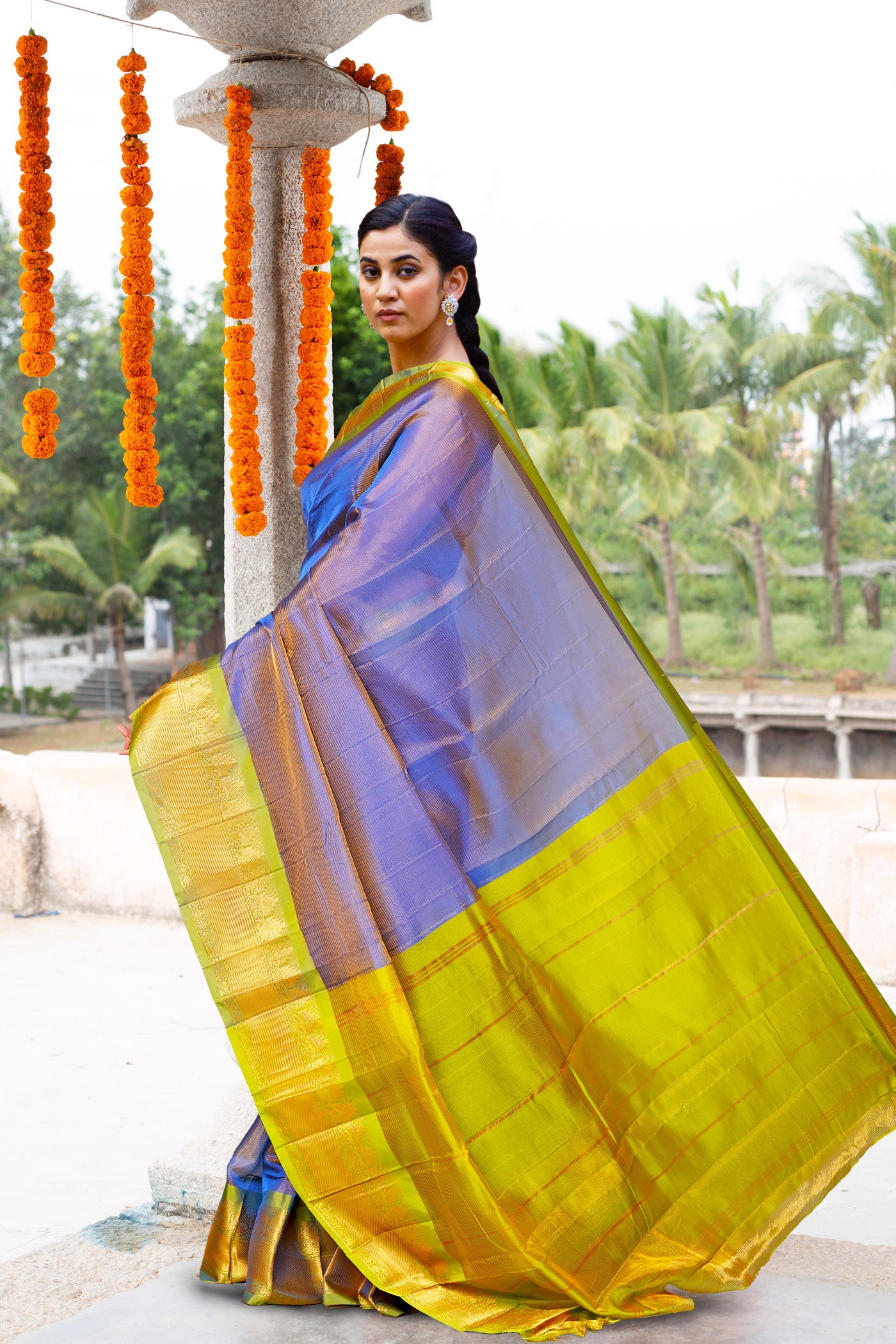 Blue-Green Pure Handloom Gadwal Soft Silk Saree-UNM80742