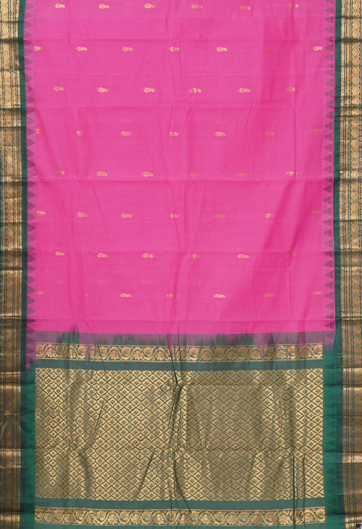 Pink-Green Pure Handloom Gadwal Cotton Saree-UNM80774