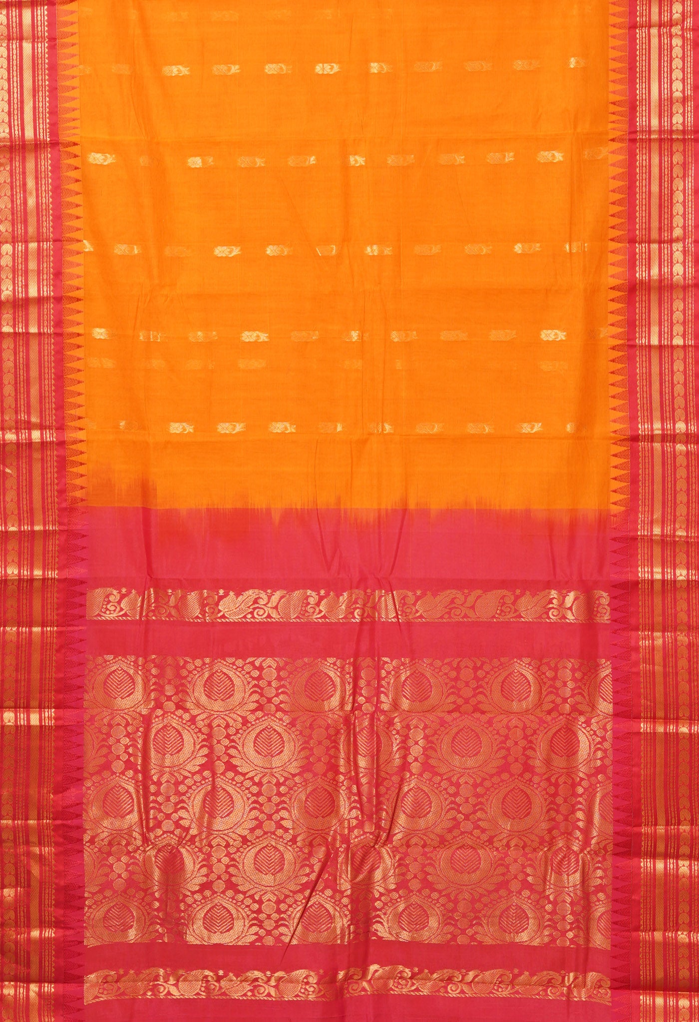 Yellow-Red Pure Handloom Gadwal Cotton Saree-UNM80776