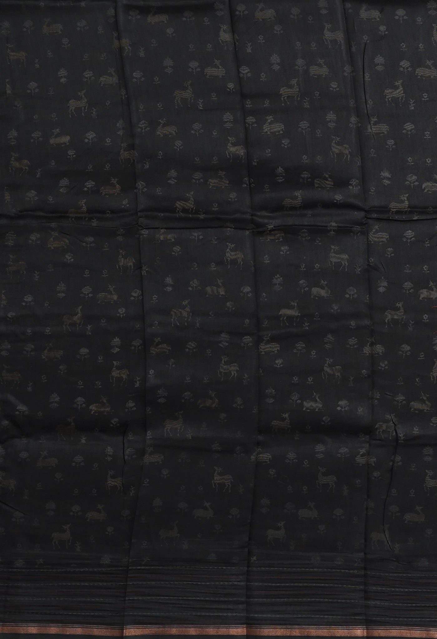 Black Pure Bagru Printed With Kantha work Chanderi Sico Saree-UNM81092