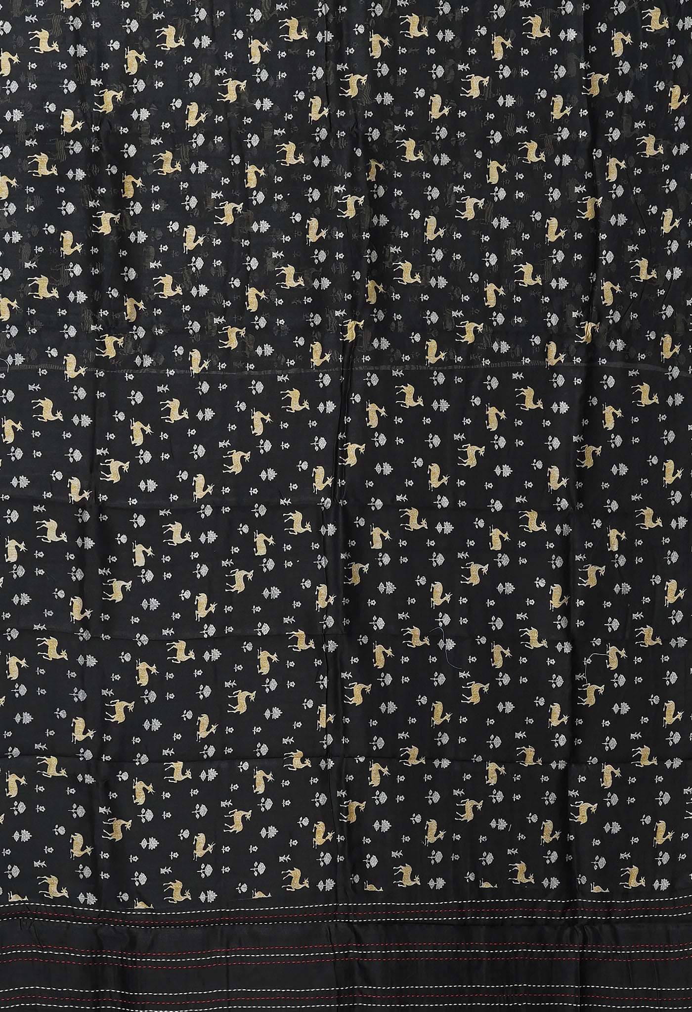Black Pure Bagru Printed With Kantha work Chanderi Sico Saree-UNM81092