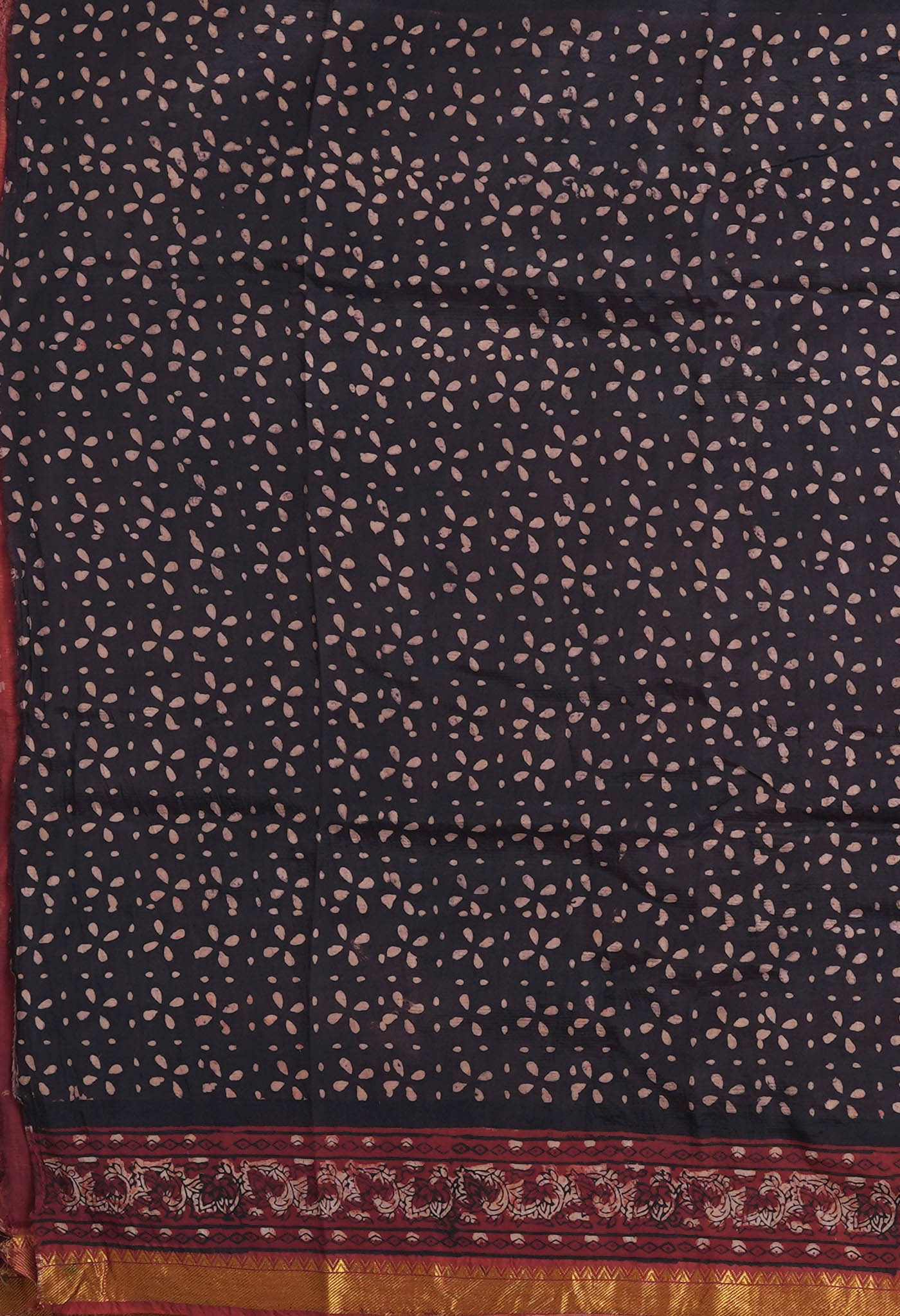 Black-Maroon Pure Ajrakh Printed Soft Silk Saree-UNM82297